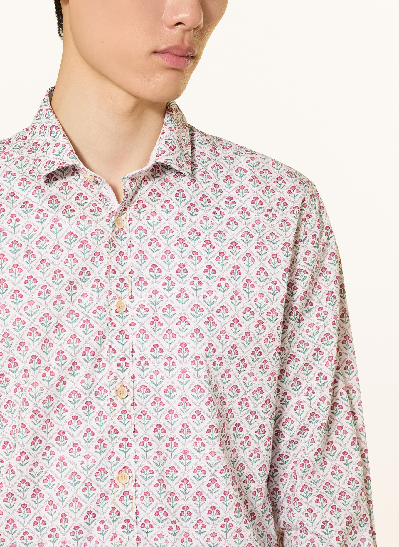 COLOURS & SONS Overhemd met slanke pasvorm: ROOD / LICHTGRIJS / GROEN