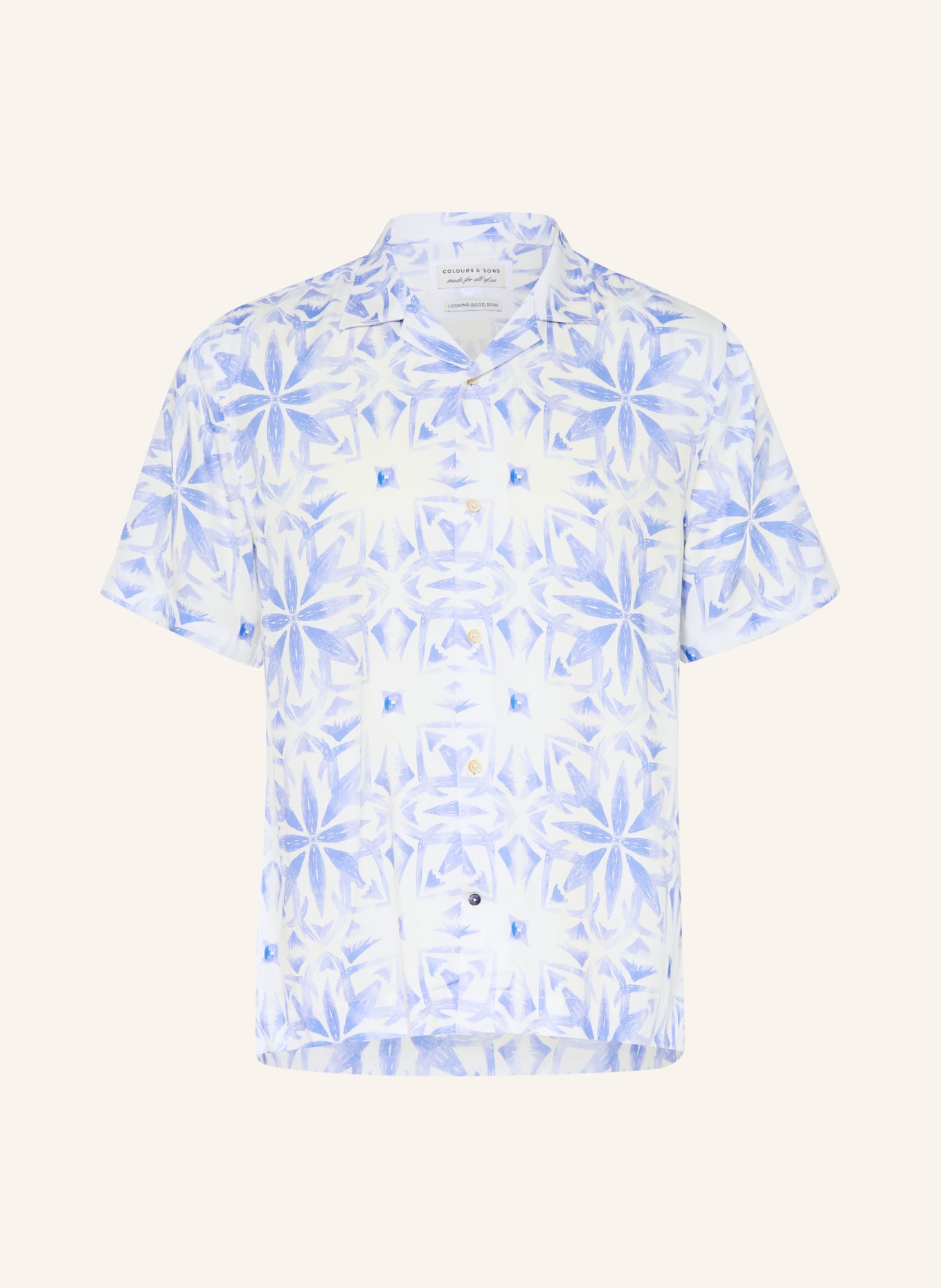 COLOURS & SONS Resorthemd GREEK TILE, normale pasvorm: WIT / BLAUW