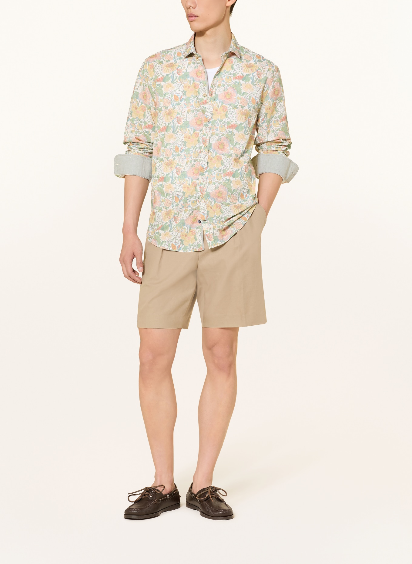 COLOURS & SONS Overhemd met slanke pasvorm: GROEN / LICHTROOD / GEEL