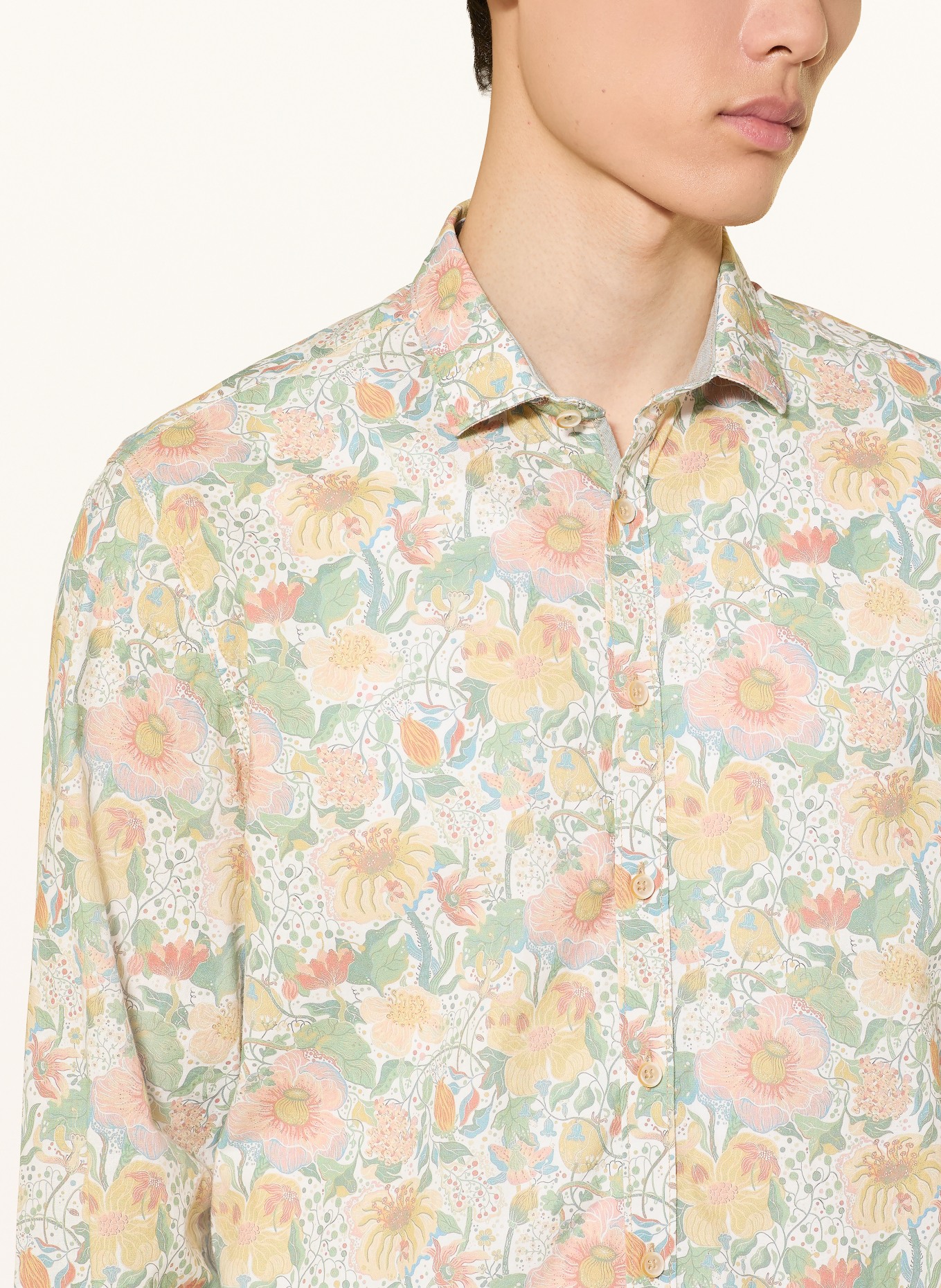 COLOURS & SONS Overhemd met slanke pasvorm: GROEN / LICHTROOD / GEEL