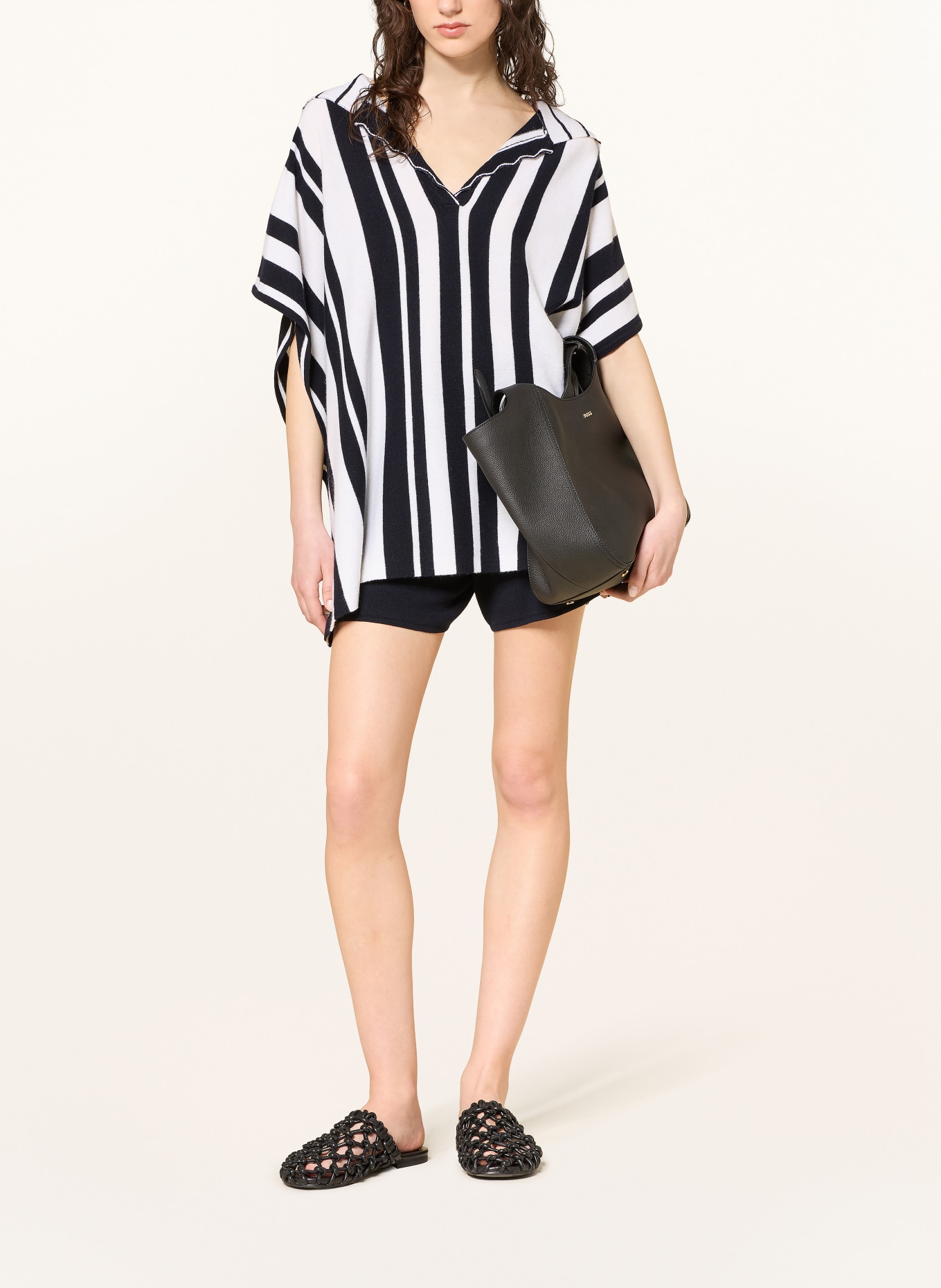 ALLUDE Poncho en cachemire: BLANC / NOIR