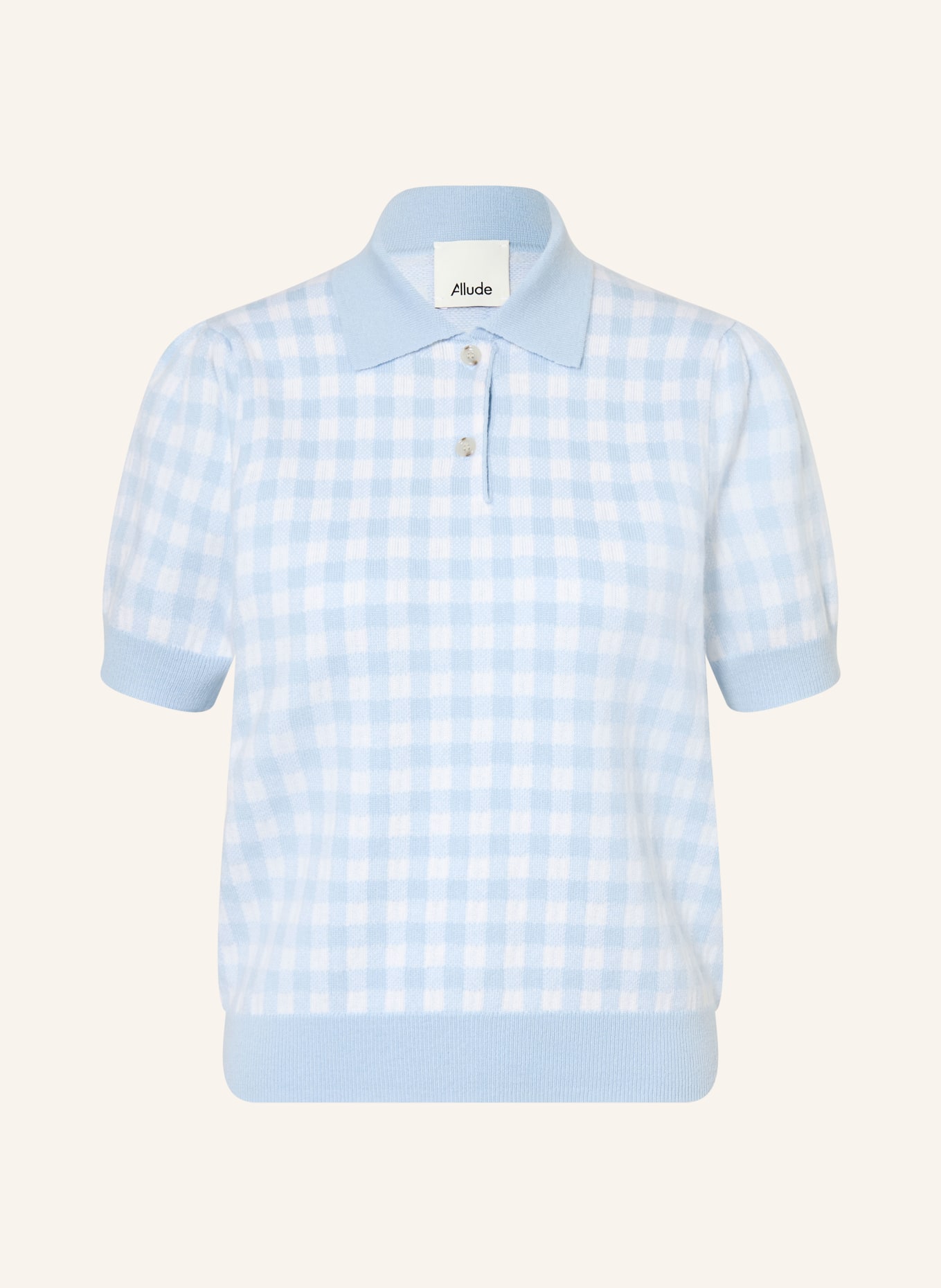 ALLUDE Polo en maille avec cachemire: BLEU CLAIR / BLANC