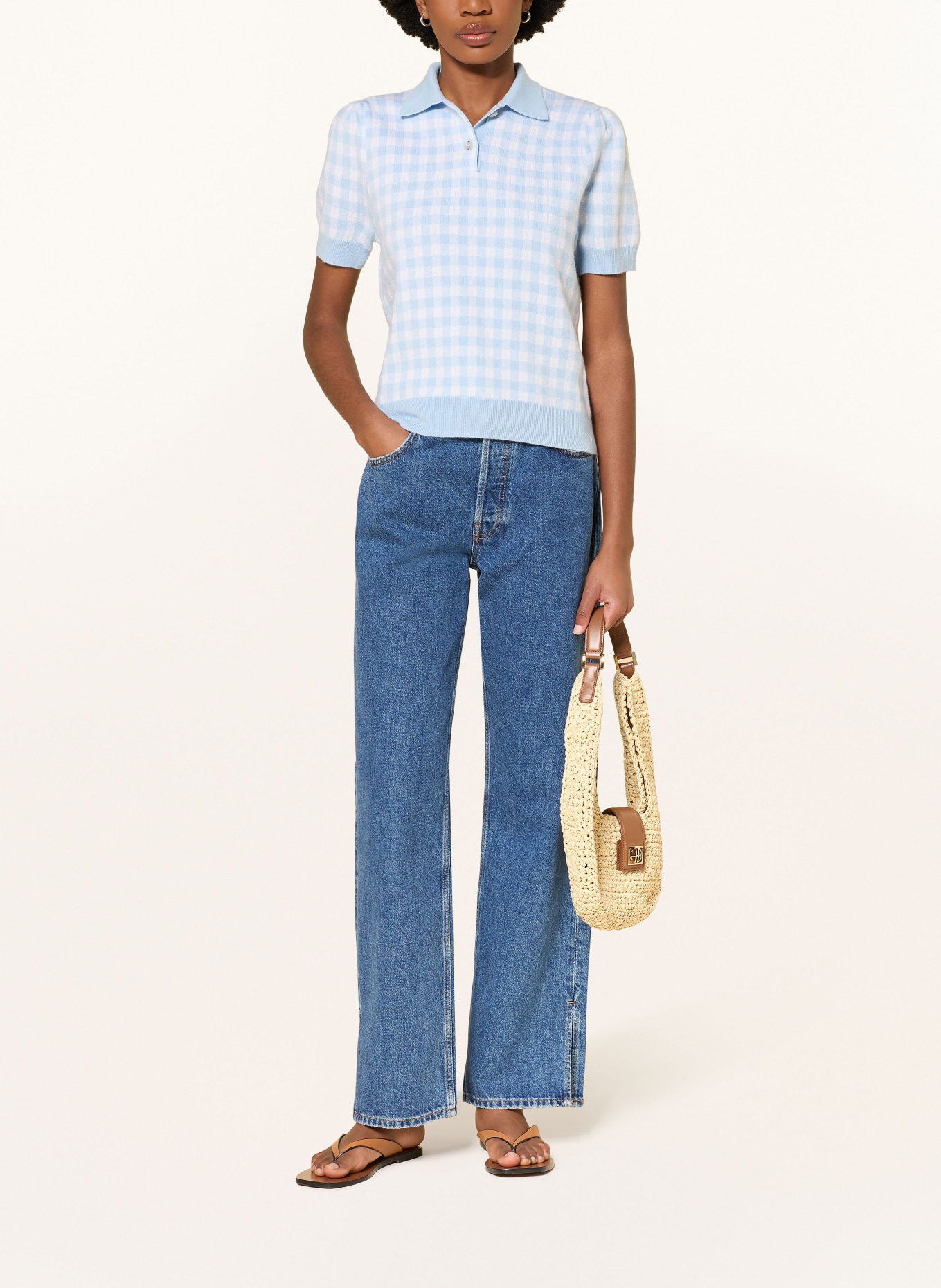 ALLUDE Polo en maille avec cachemire: BLEU CLAIR / BLANC