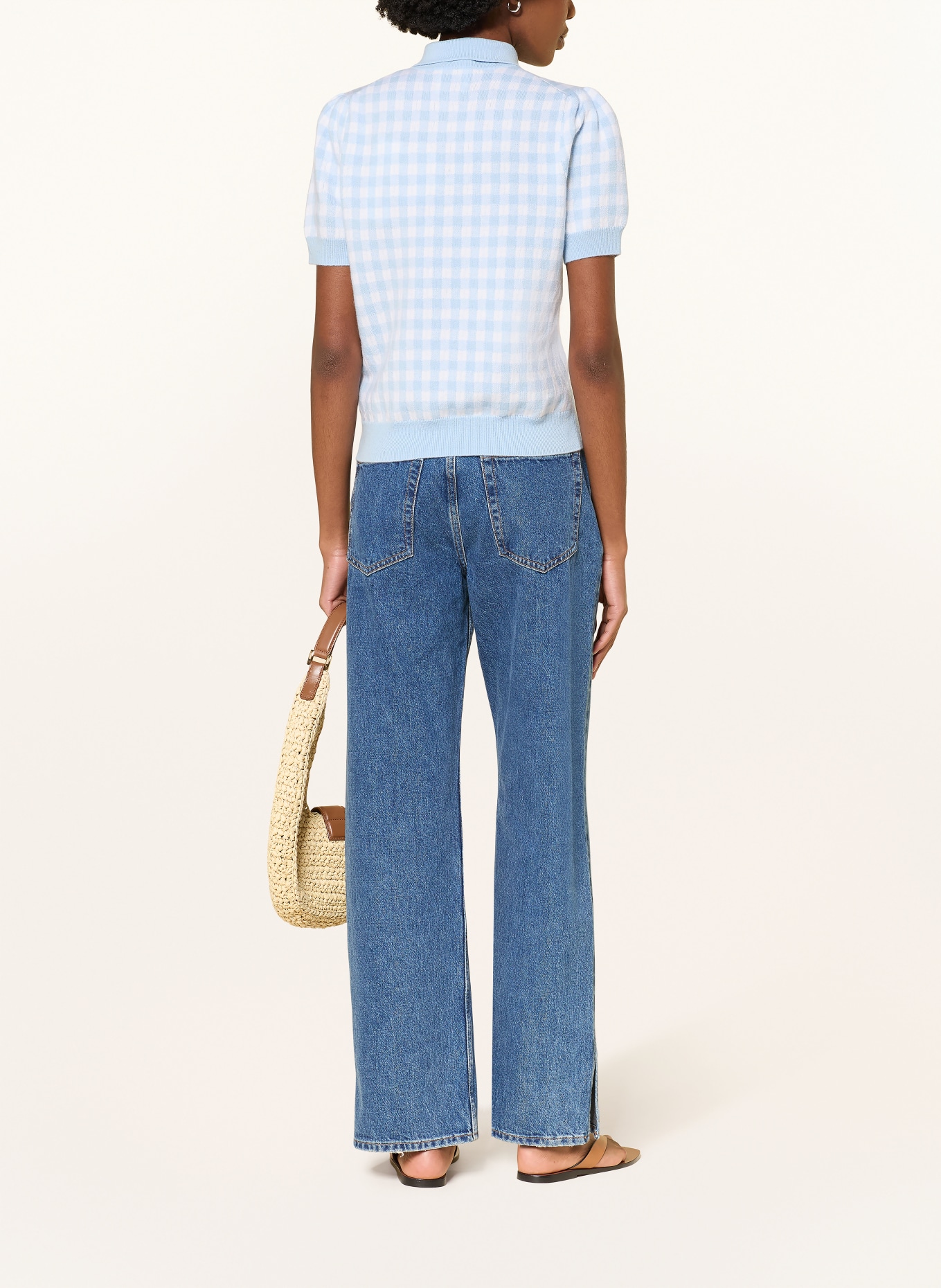 ALLUDE Polo en maille avec cachemire: BLEU CLAIR / BLANC