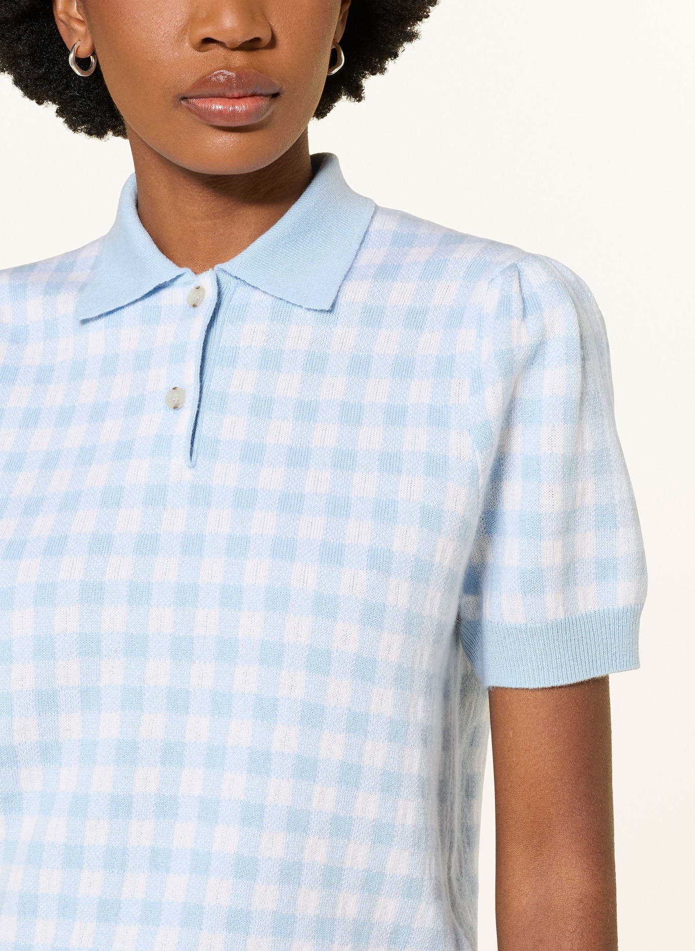 ALLUDE Polo en maille avec cachemire: BLEU CLAIR / BLANC