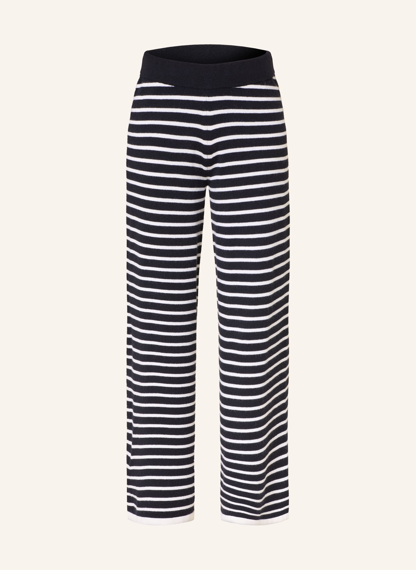 ALLUDE Pantalon en maille cachemire: BLEU FONCÉ / BLANC