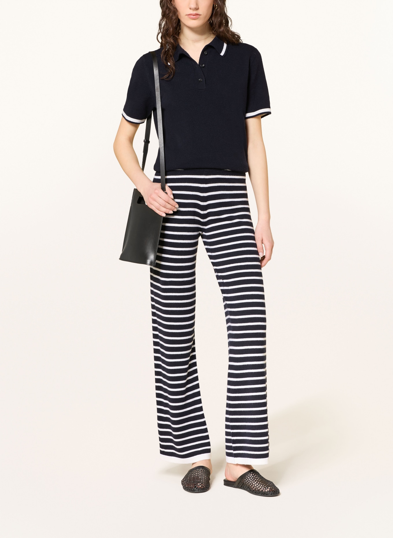 ALLUDE Pantalon en maille cachemire: BLEU FONCÉ / BLANC