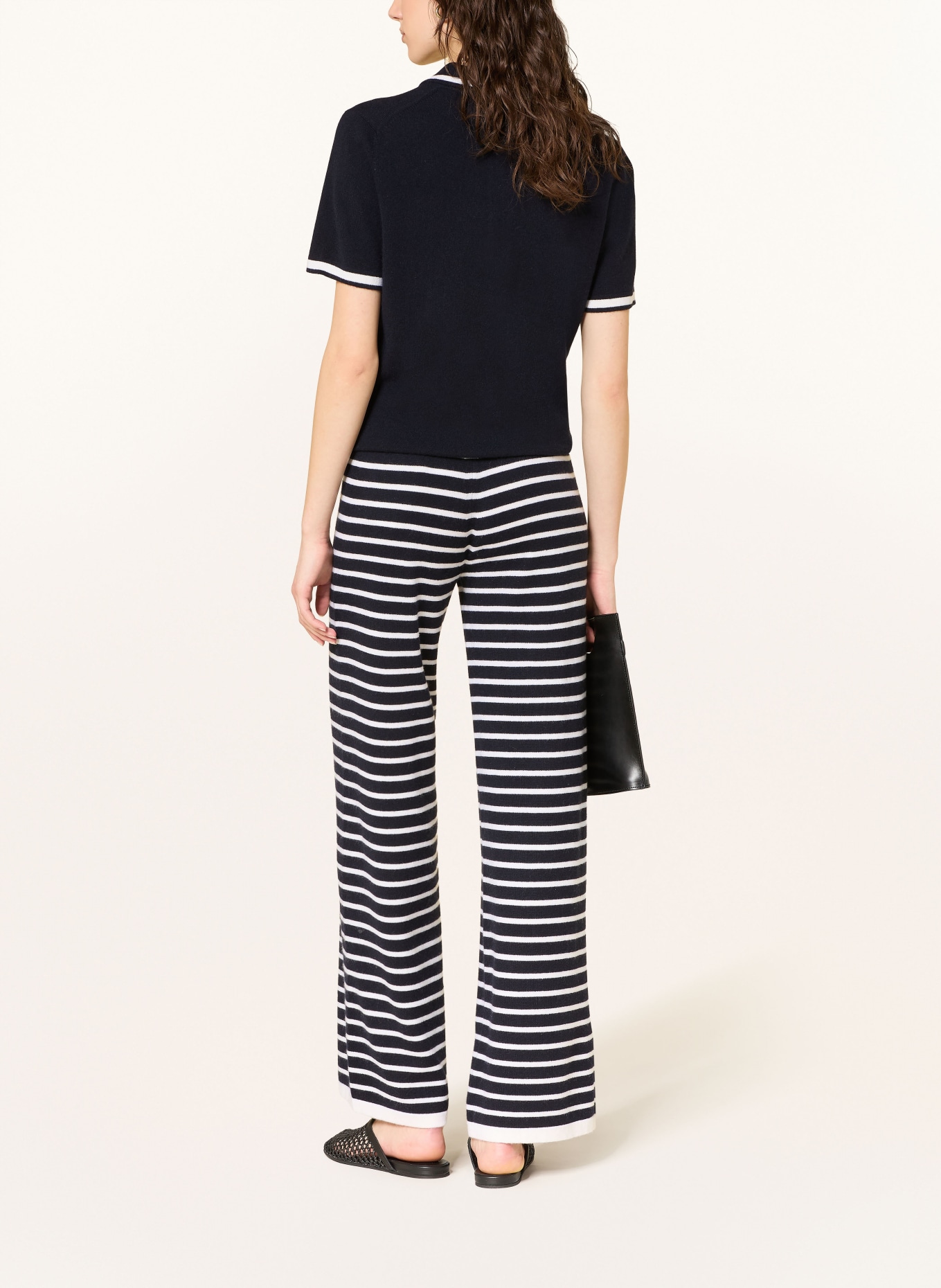 ALLUDE Pantalon en maille cachemire: BLEU FONCÉ / BLANC