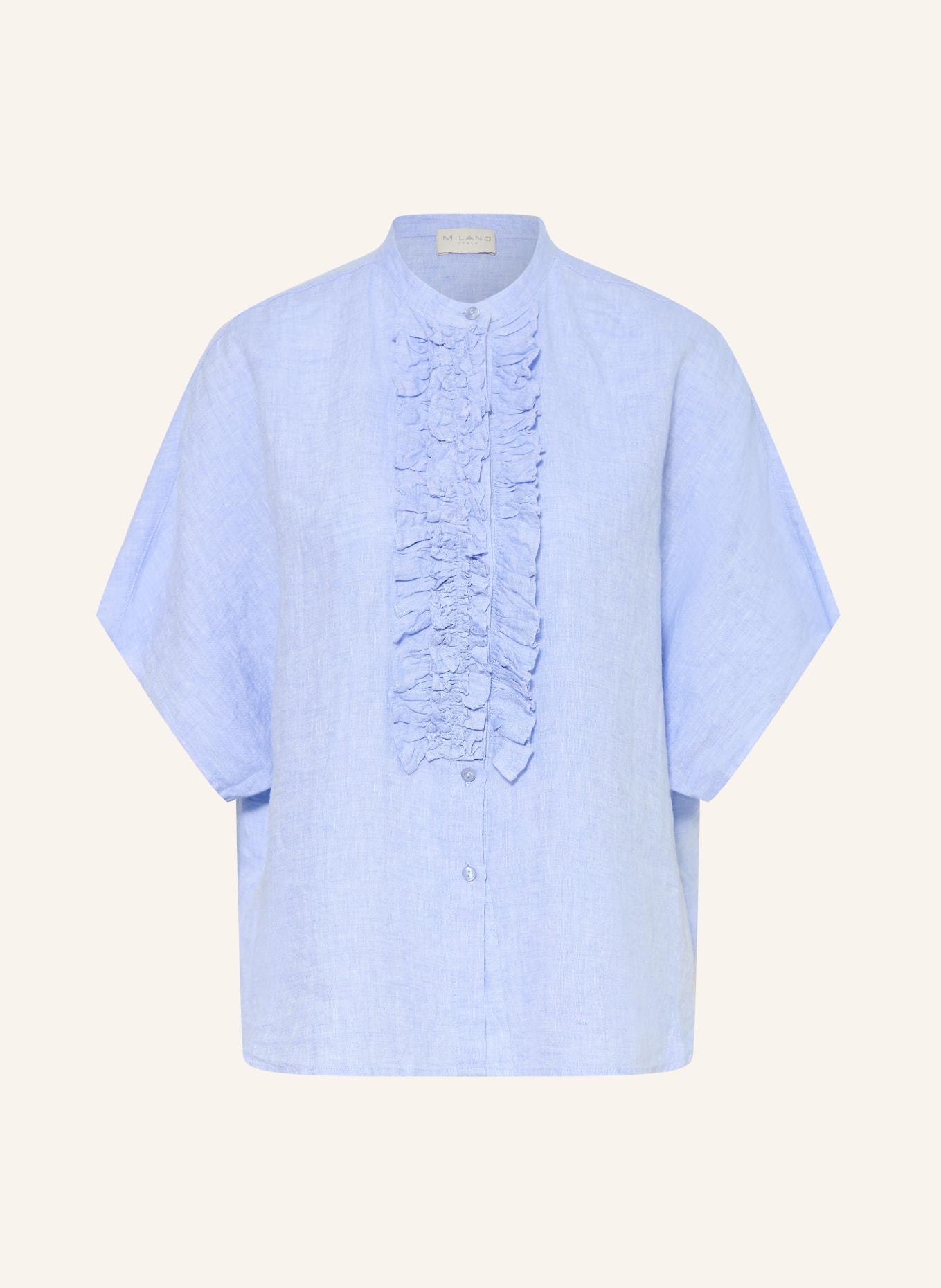 MILANO ITALY Linnen blouse met ruches: LICHTBLAUW