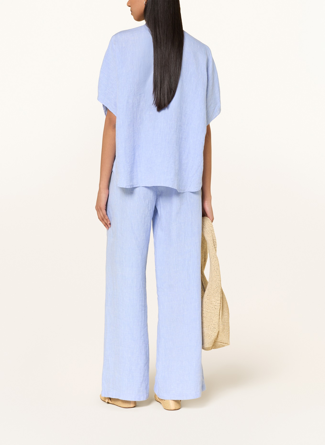 MILANO ITALY Linnen blouse met ruches: LICHTBLAUW