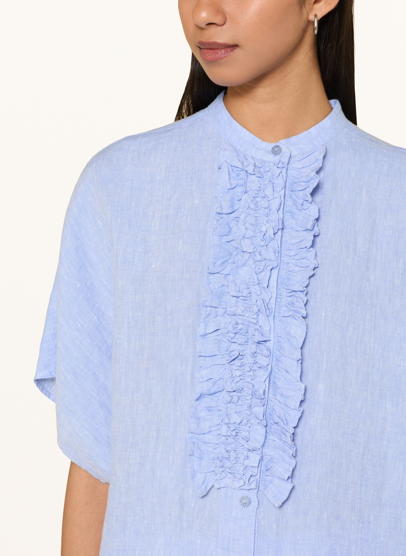 MILANO ITALY Linnen blouse met ruches: LICHTBLAUW