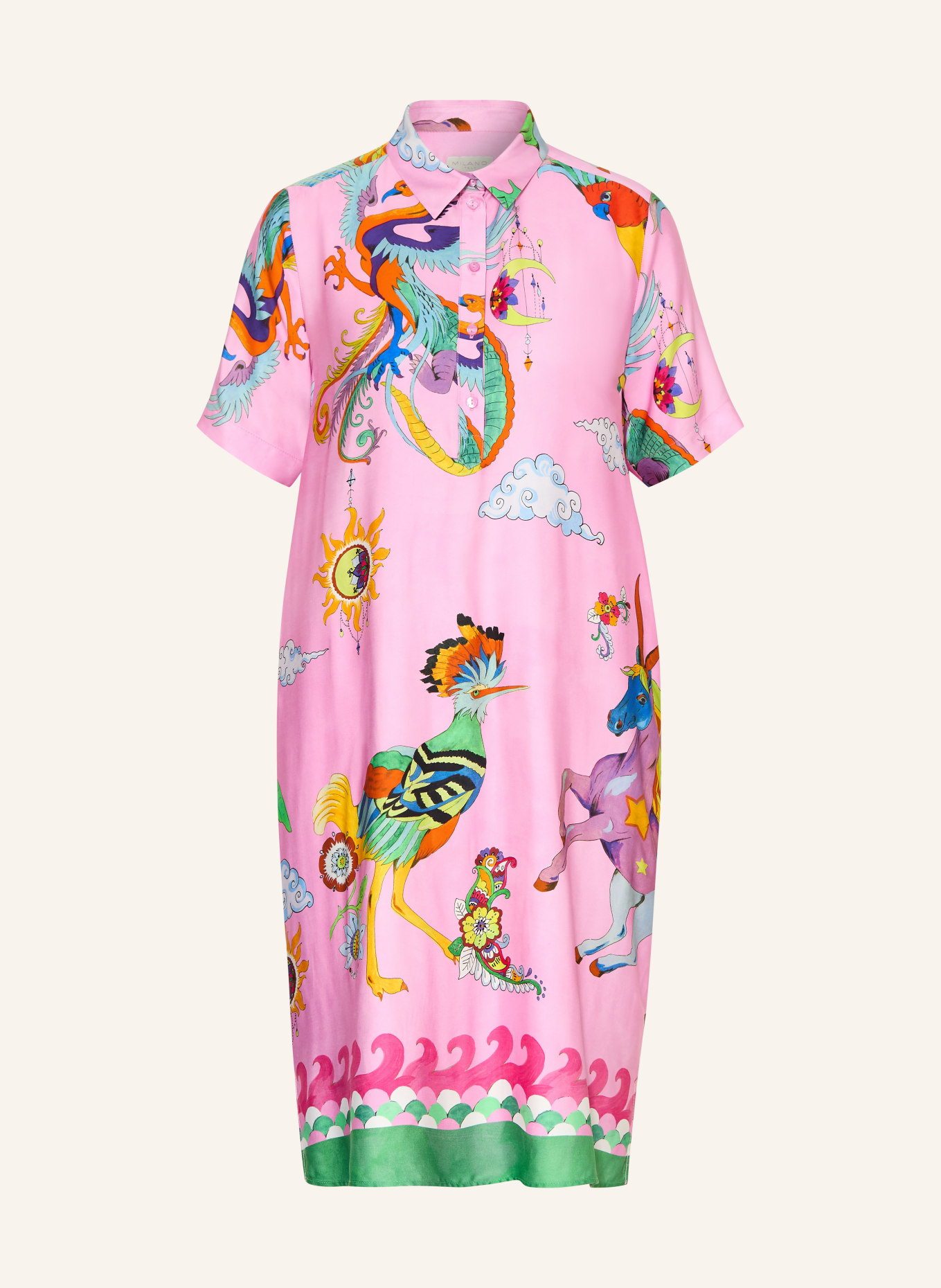 MILANO ITALY Satin shirt dress: PINK / GREEN / LIGHT BLUE