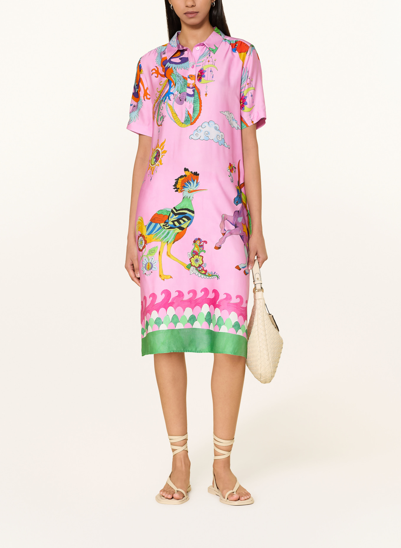 MILANO ITALY Satin shirt dress: PINK / GREEN / LIGHT BLUE