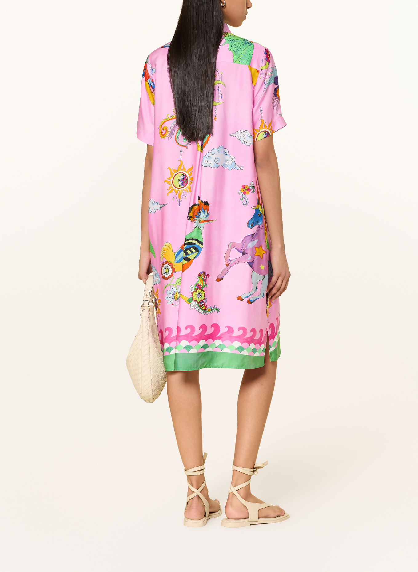 MILANO ITALY Satin shirt dress: PINK / GREEN / LIGHT BLUE