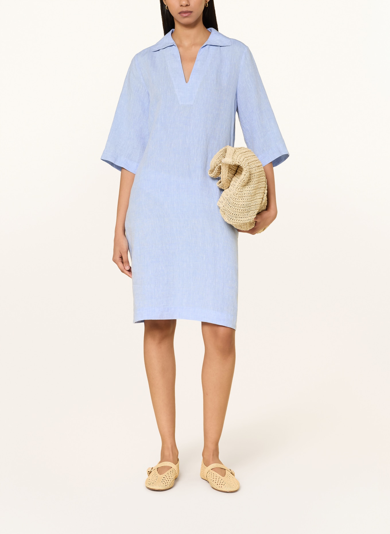 MILANO ITALY Leinenkleid mit 3/4-Arm: HELLBLAU