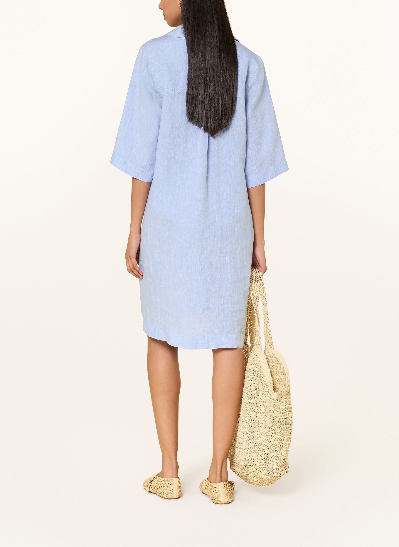 MILANO ITALY Leinenkleid mit 3/4-Arm: HELLBLAU