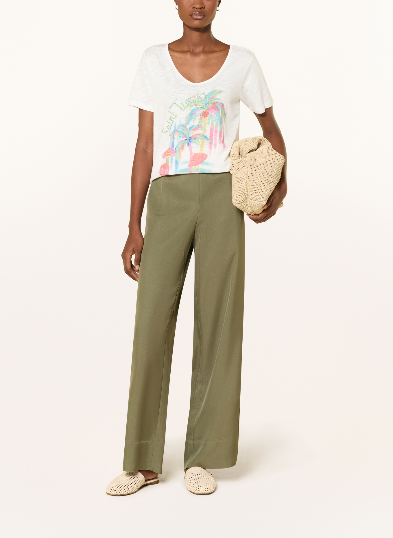 MILANO ITALY T-shirt met strass-steentjes: CRÈME / ROZE / GROEN