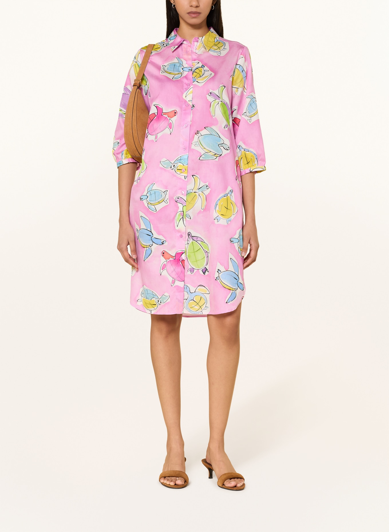 MILANO ITALY Hemdblusenkleid mit 3/4-Arm: ROSA / GELB / HELLBLAU