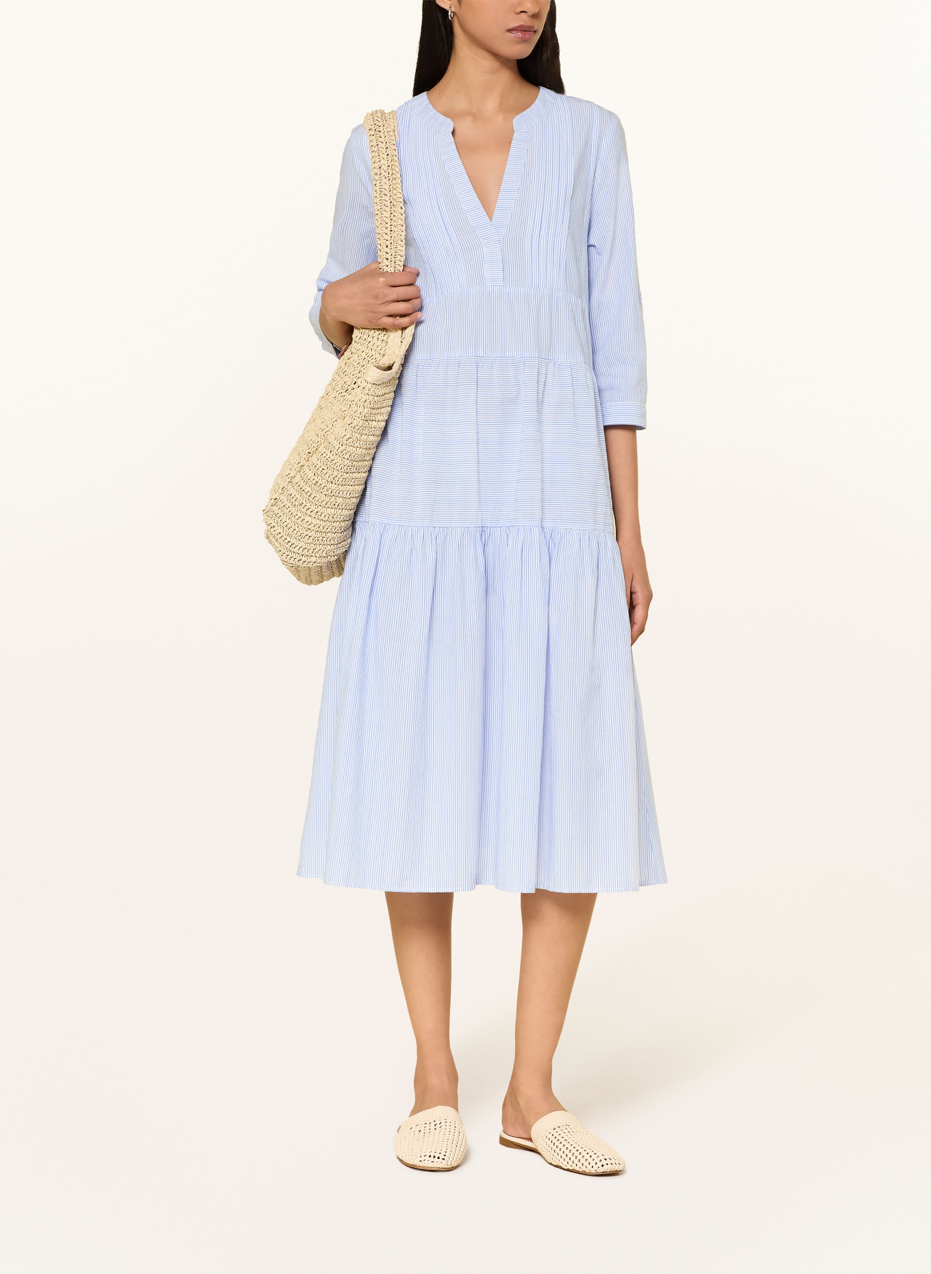 MILANO ITALY Kleid mit 3/4-Arm: BLAU / WEISS