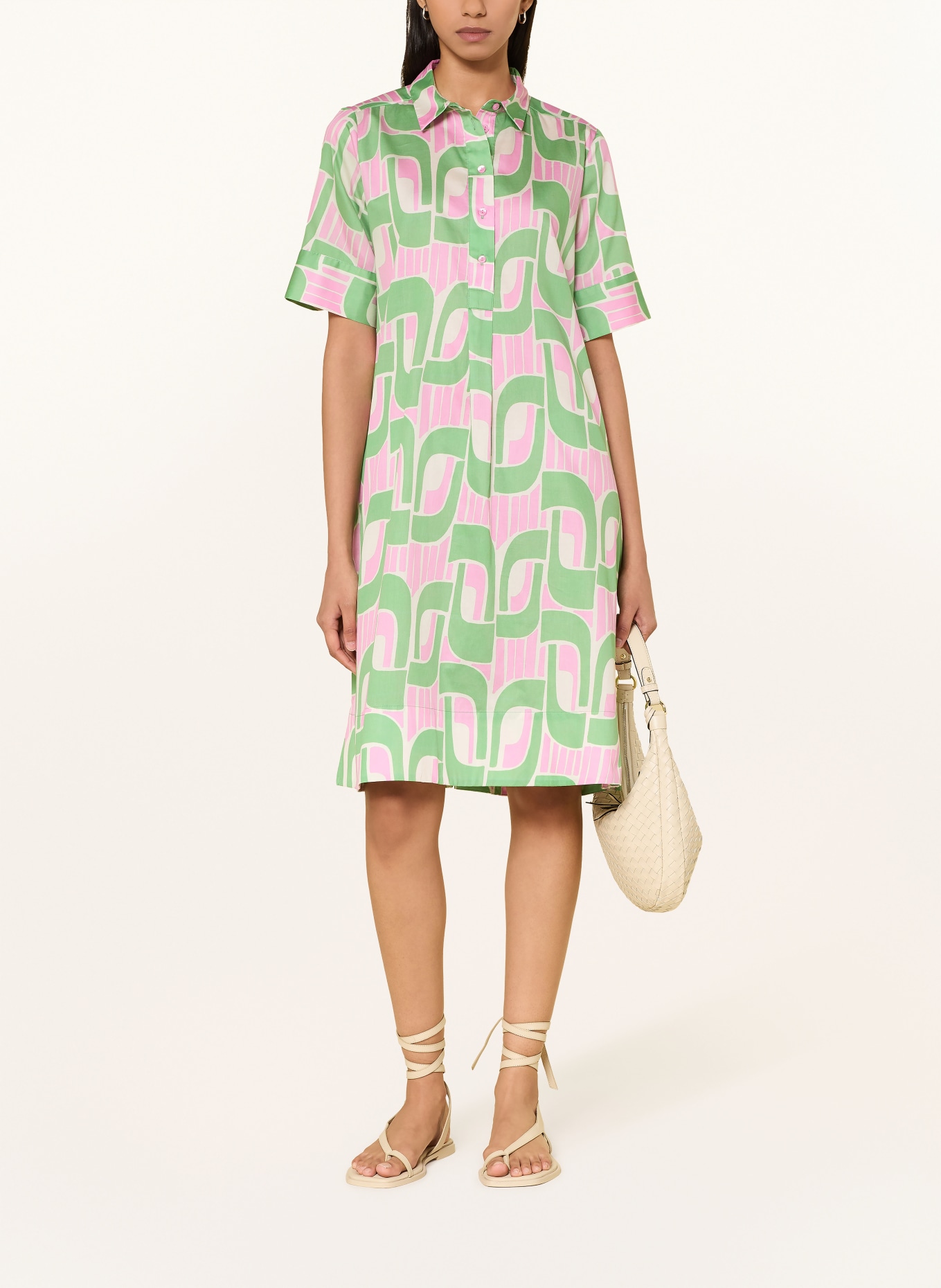 MILANO ITALY Hemdblusenkleid: GRÜN / ROSA / CREME