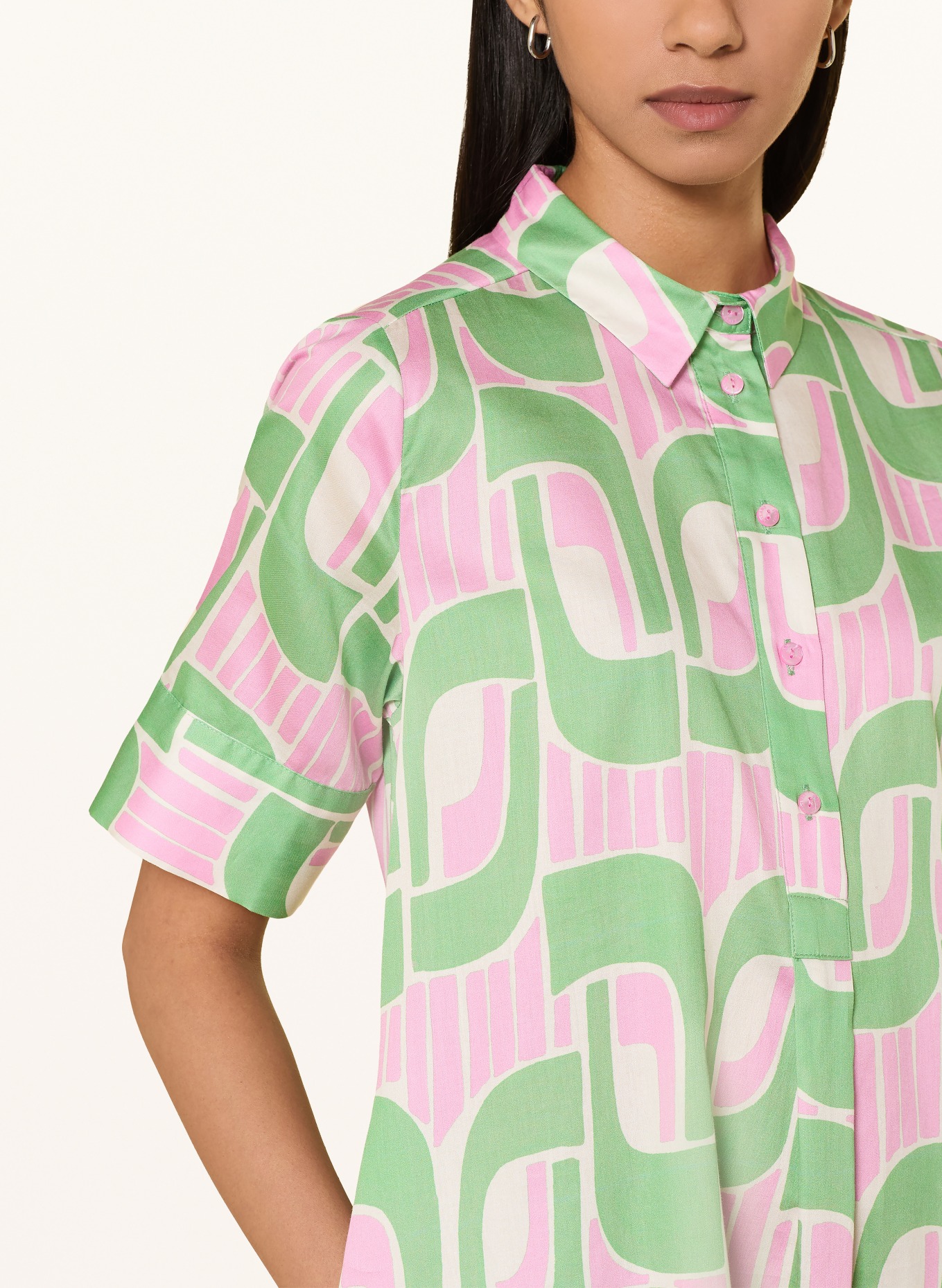MILANO ITALY Hemdblusenkleid: GRÜN / ROSA / CREME