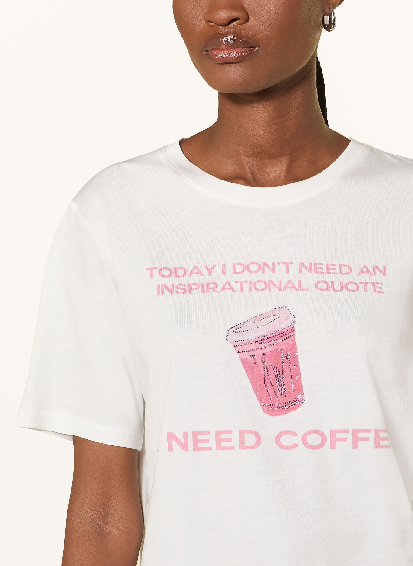 monari T-Shirt mit Schmucksteinen: CREME / ALTROSA / ROSA