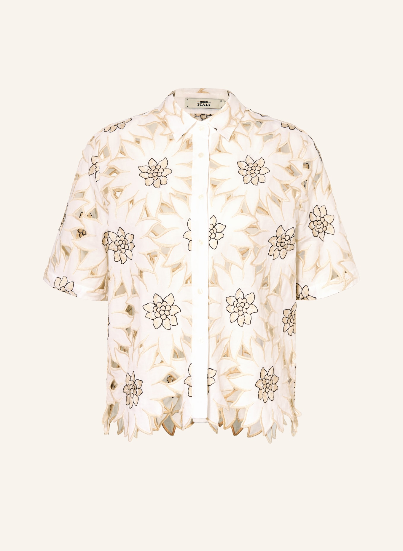 0039 ITALY Bluzka koszulowa BEA z koronki ażurowej: BEŻOWY / BIAŁY / CZARNY