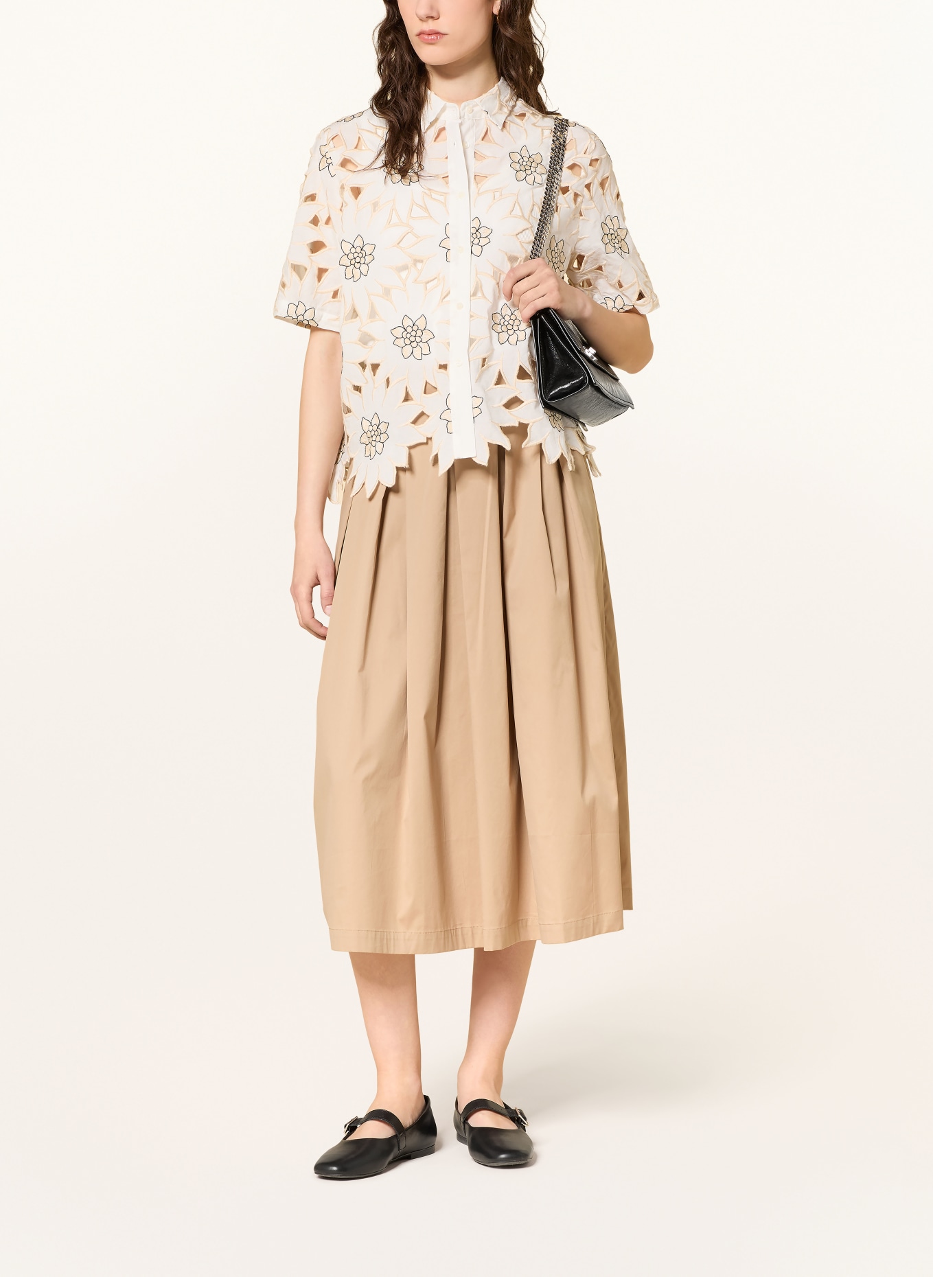 0039 ITALY Bluzka koszulowa BEA z koronki ażurowej: BEŻOWY / BIAŁY / CZARNY