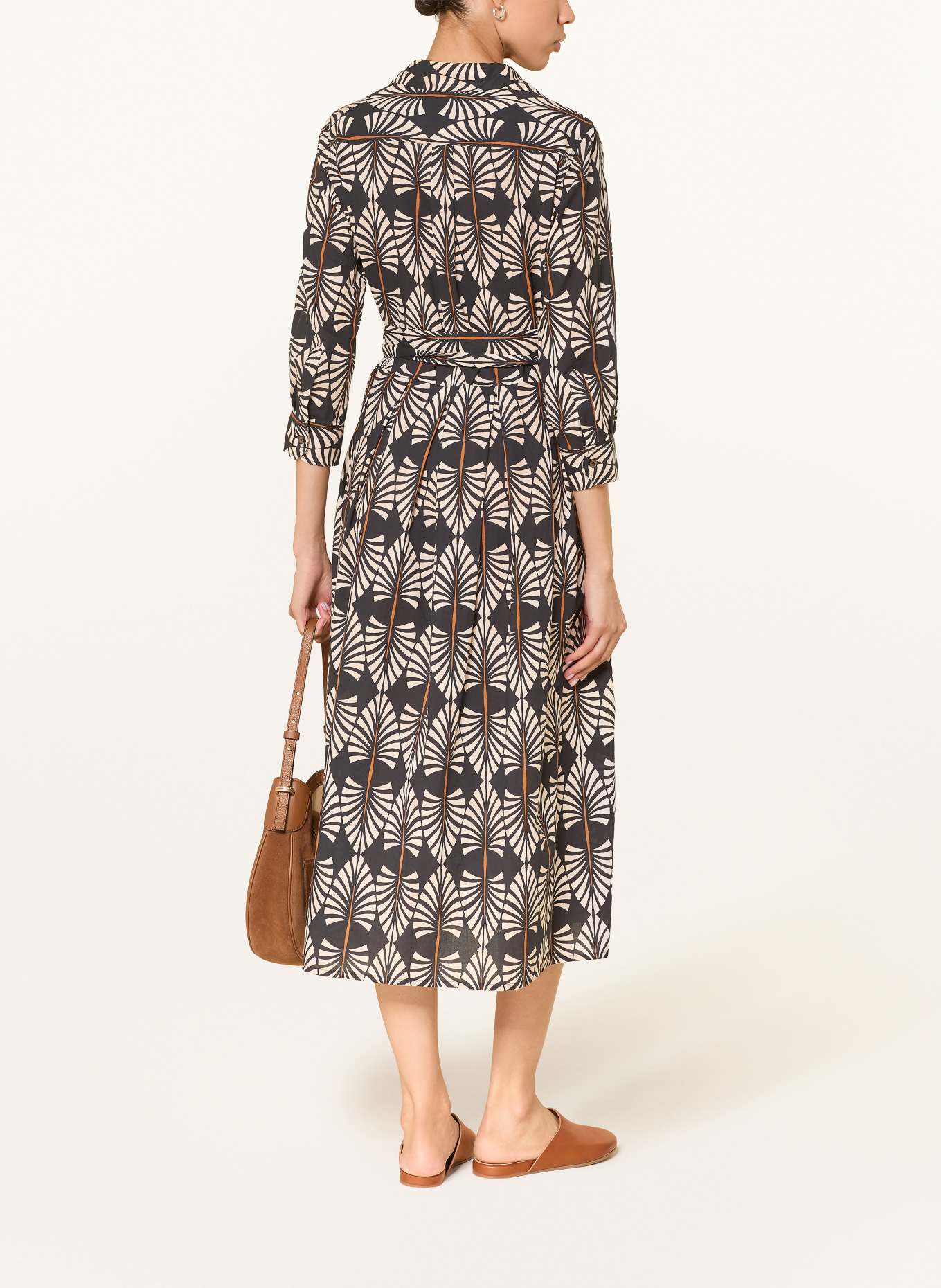 0039 ITALY Hemdblusenkleid JULENE mit 3/4-Arm: SCHWARZ / COGNAC / CREME