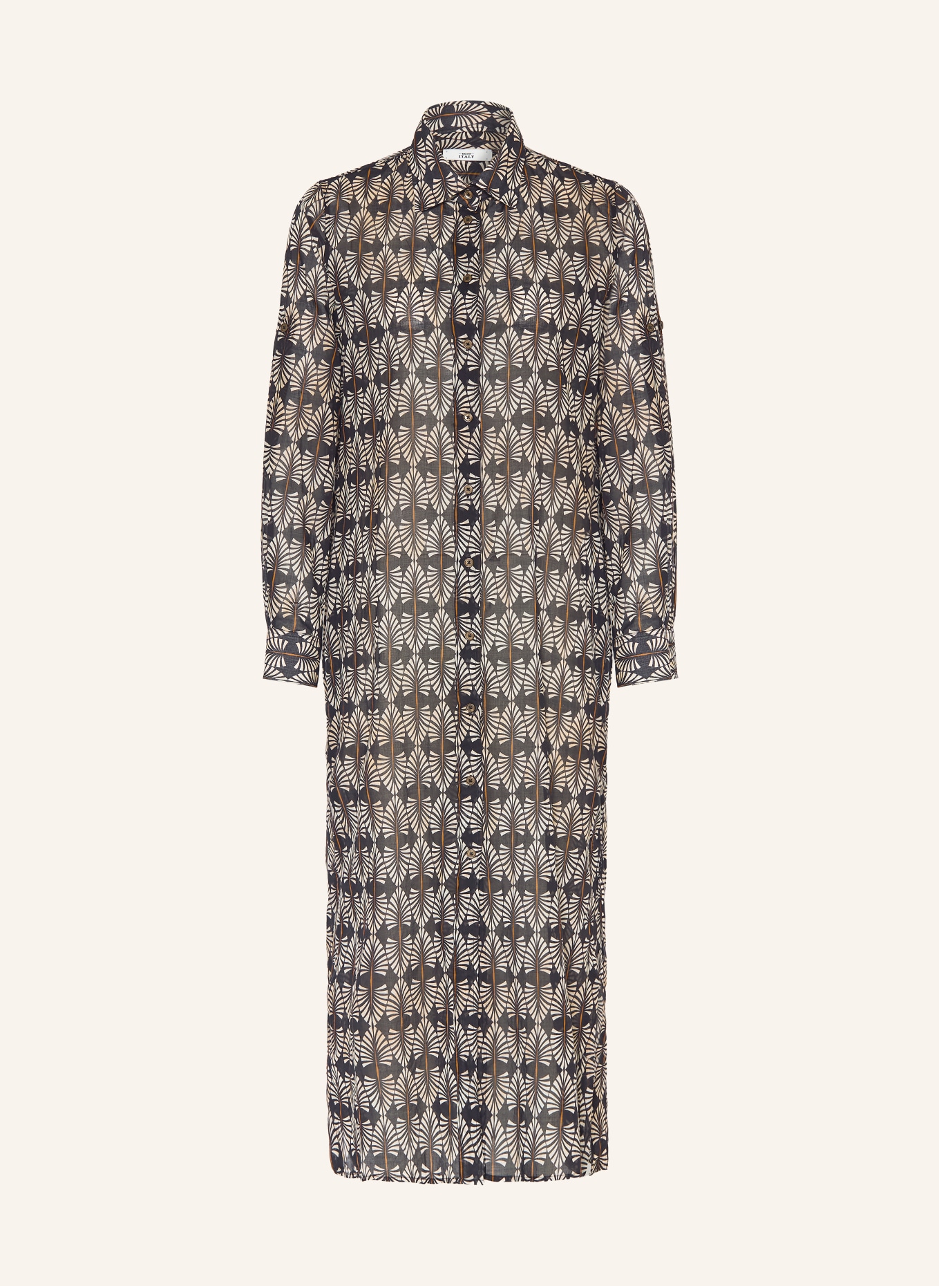 0039 ITALY Hemdblusenkleid: SCHWARZ / COGNAC / CREME