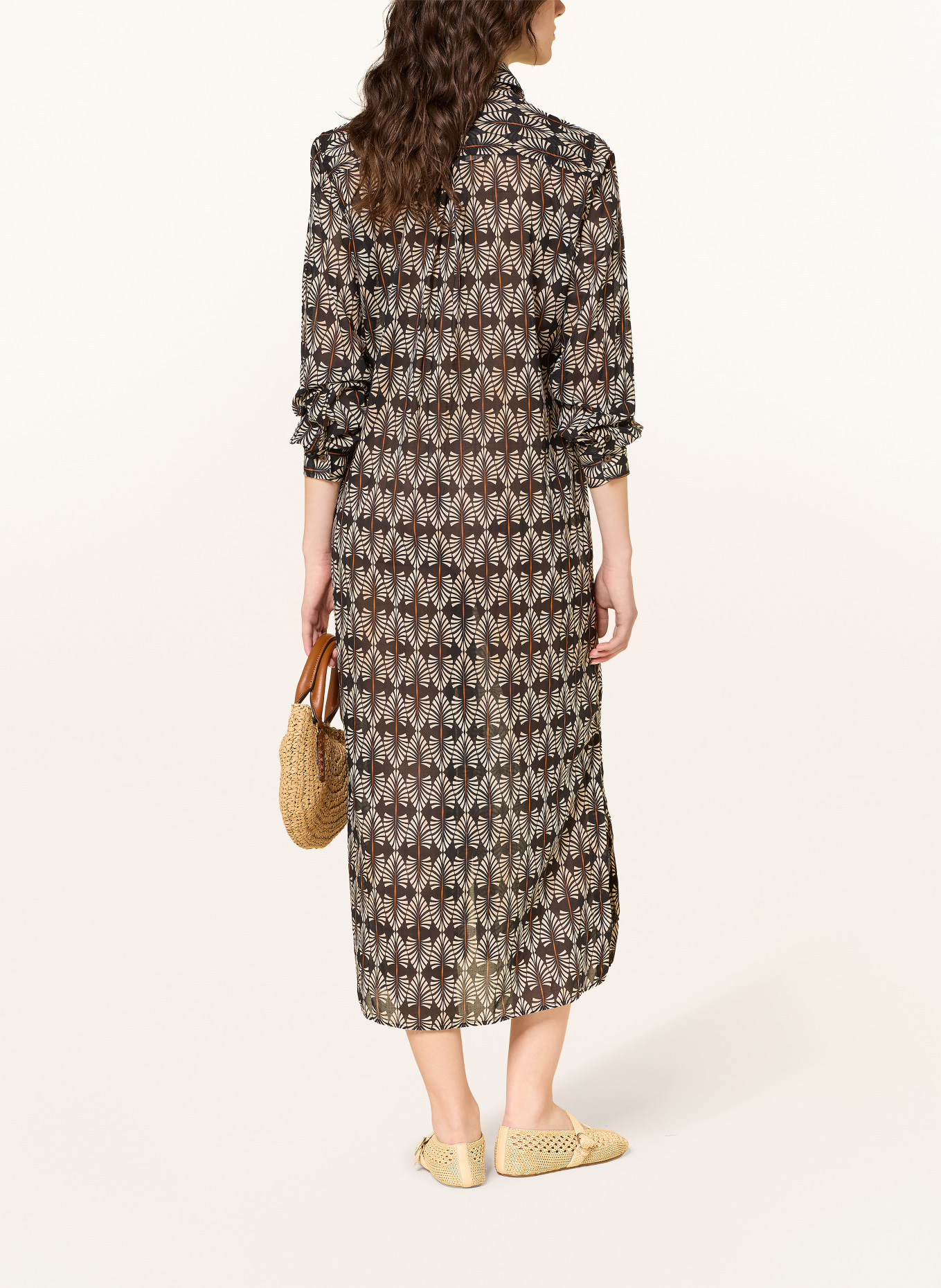 0039 ITALY Hemdblusenkleid: SCHWARZ / COGNAC / CREME