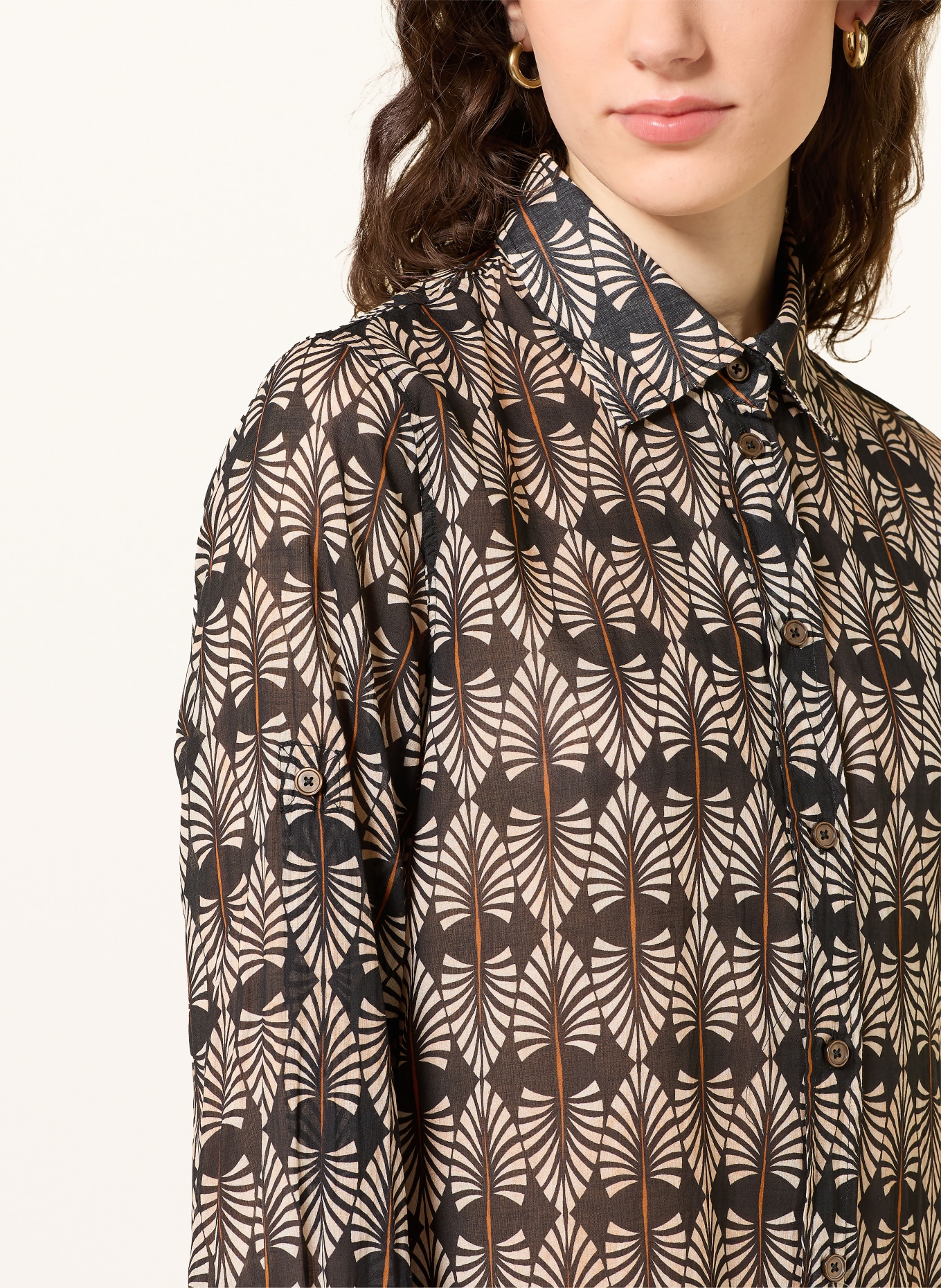 0039 ITALY Hemdblusenkleid: SCHWARZ / COGNAC / CREME