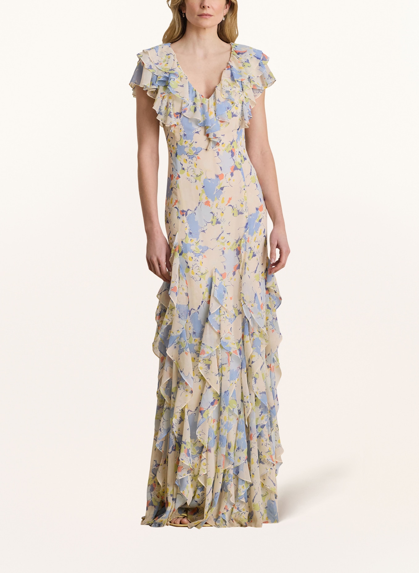 LAUREN RALPH LAUREN Sukienka z falbanami: KREMOWY / ZIELONY / JASNONIEBIESKI