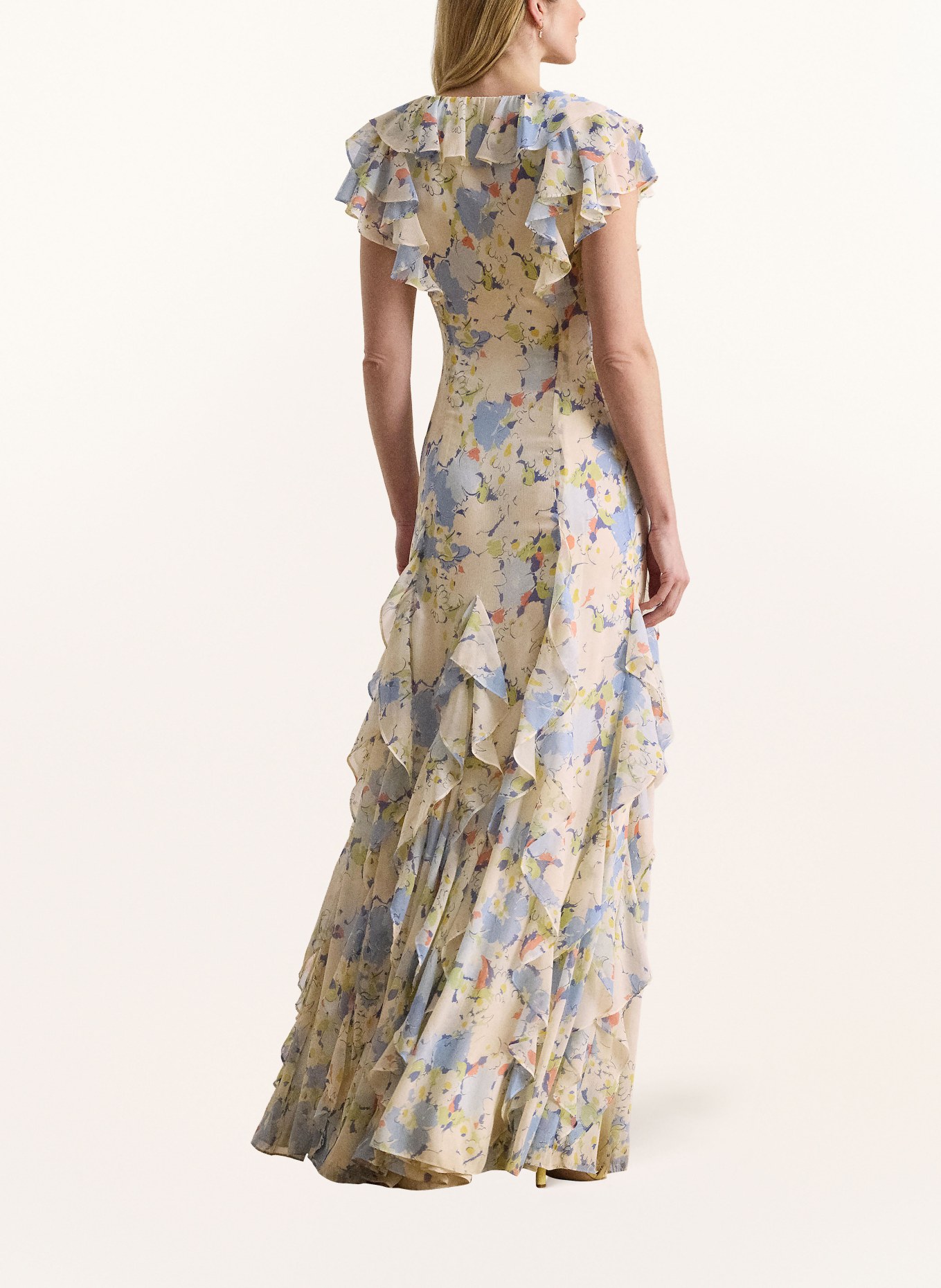 LAUREN RALPH LAUREN Sukienka z falbanami: KREMOWY / ZIELONY / JASNONIEBIESKI