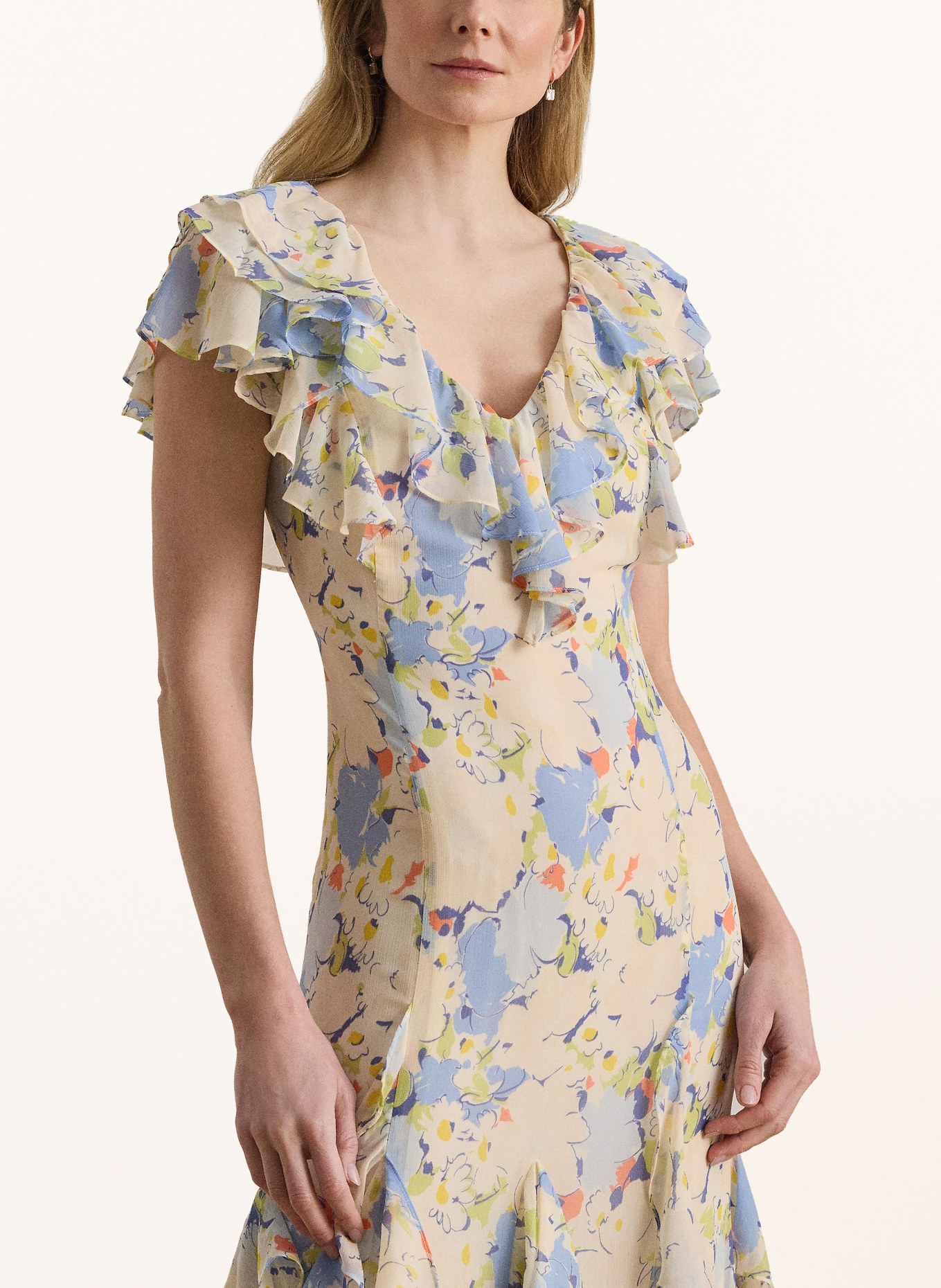 LAUREN RALPH LAUREN Sukienka z falbanami: KREMOWY / ZIELONY / JASNONIEBIESKI