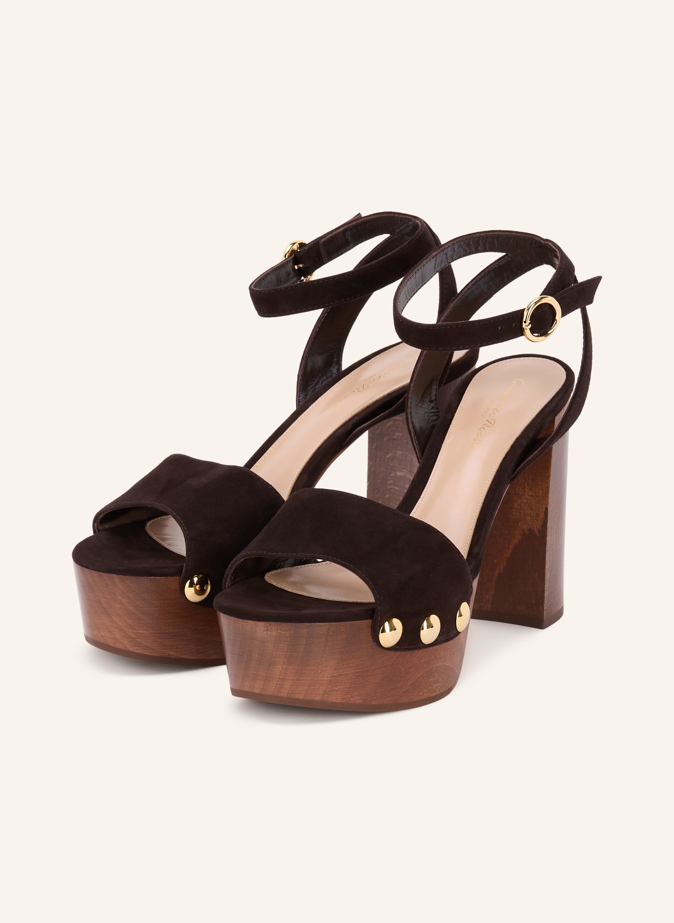 Gianvito Rossi CAMOSCIO platform sandals with studs: DARK BROWN