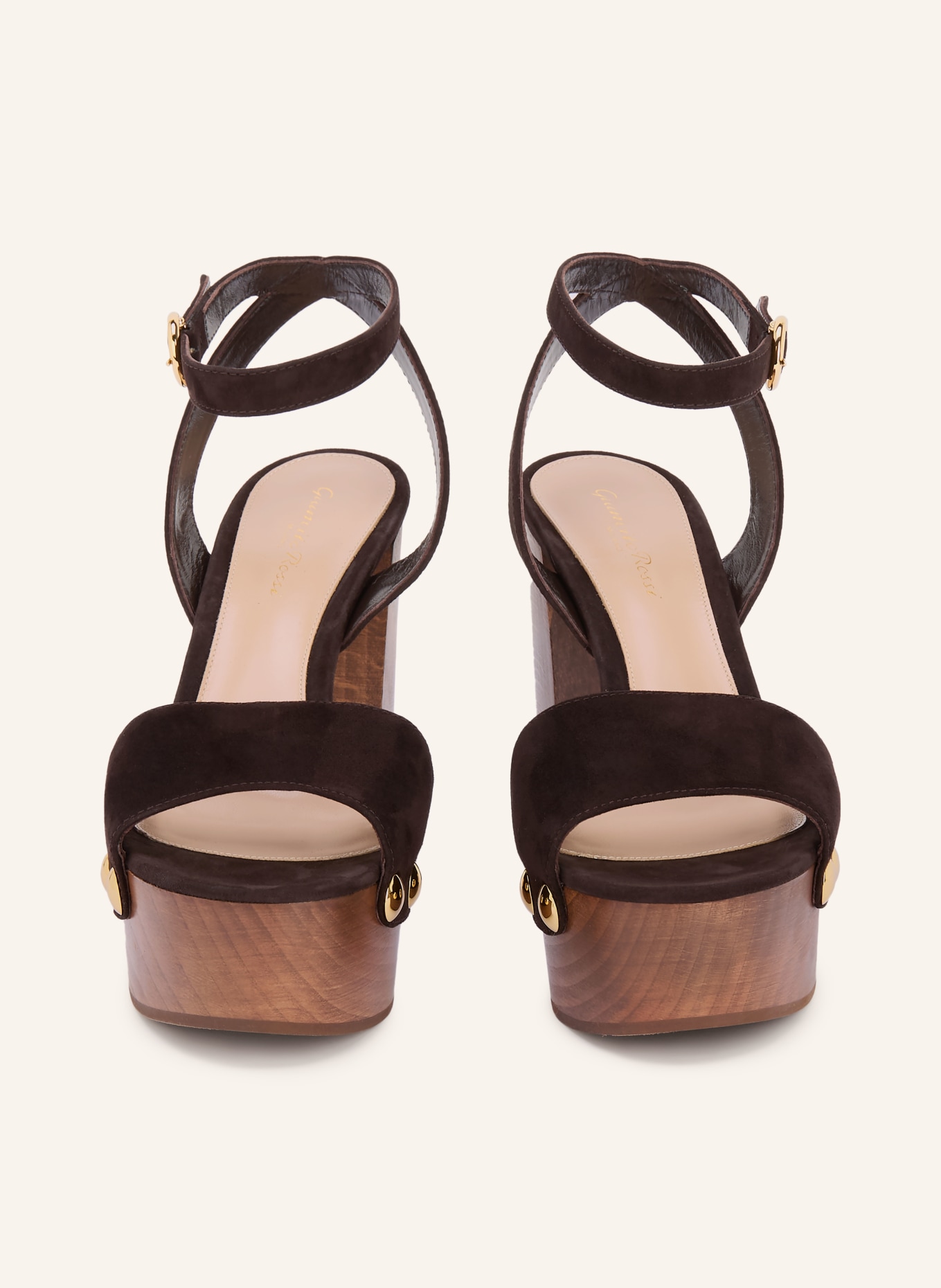 Gianvito Rossi CAMOSCIO platform sandals with studs: DARK BROWN