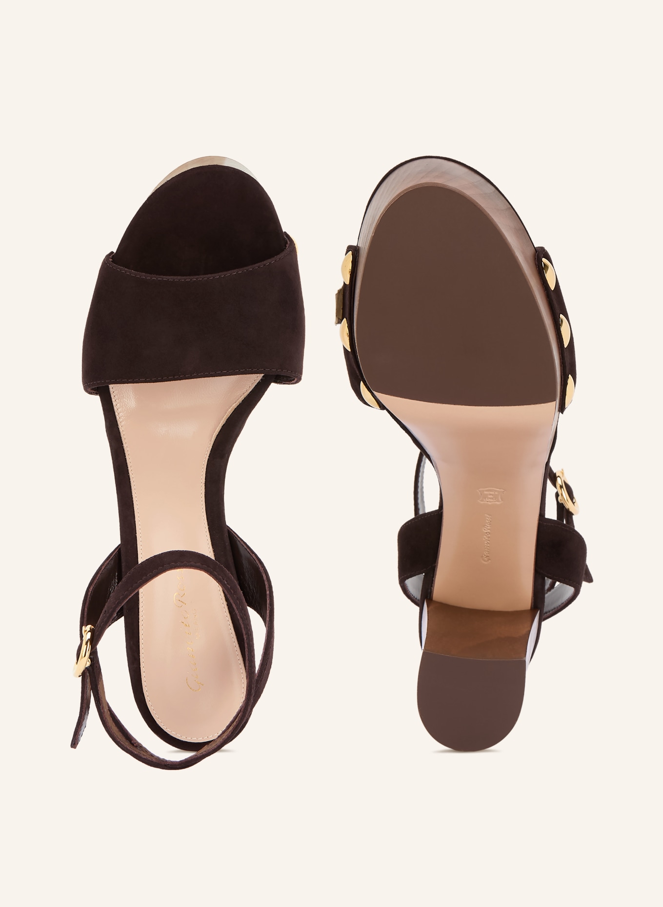 Gianvito Rossi CAMOSCIO platform sandals with studs: DARK BROWN