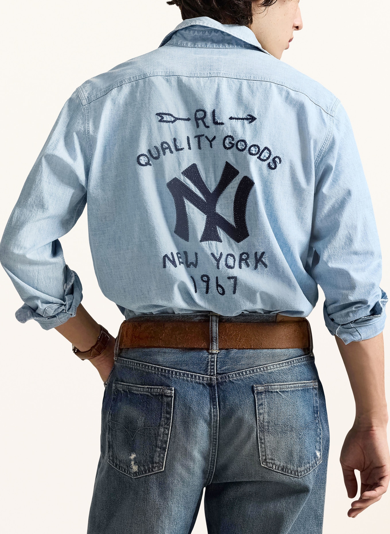 POLO RALPH LAUREN Hemd Comfort Fit in Jeansoptik: HELLBLAU / DUNKELBLAU