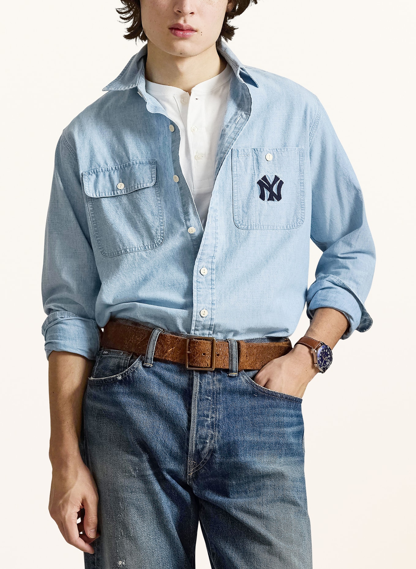 POLO RALPH LAUREN Hemd Comfort Fit in Jeansoptik: HELLBLAU / DUNKELBLAU