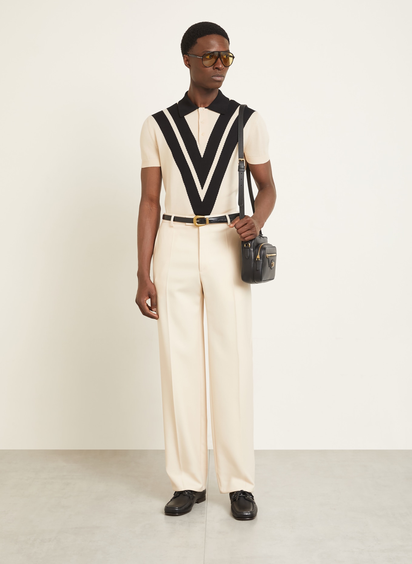 VALENTINO knitted polo shirt: LIGHT BROWN / BLACK