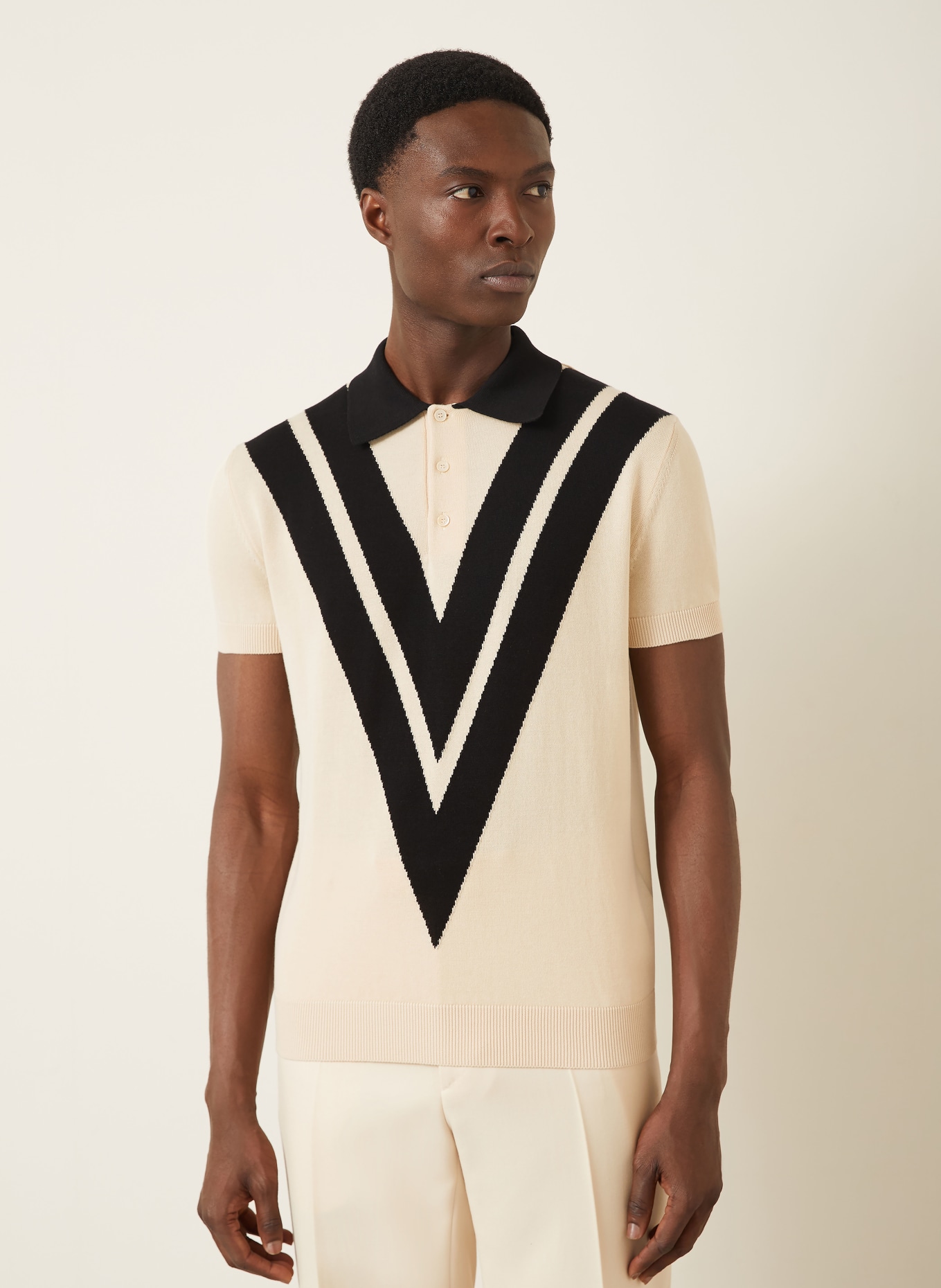 VALENTINO knitted polo shirt: LIGHT BROWN / BLACK