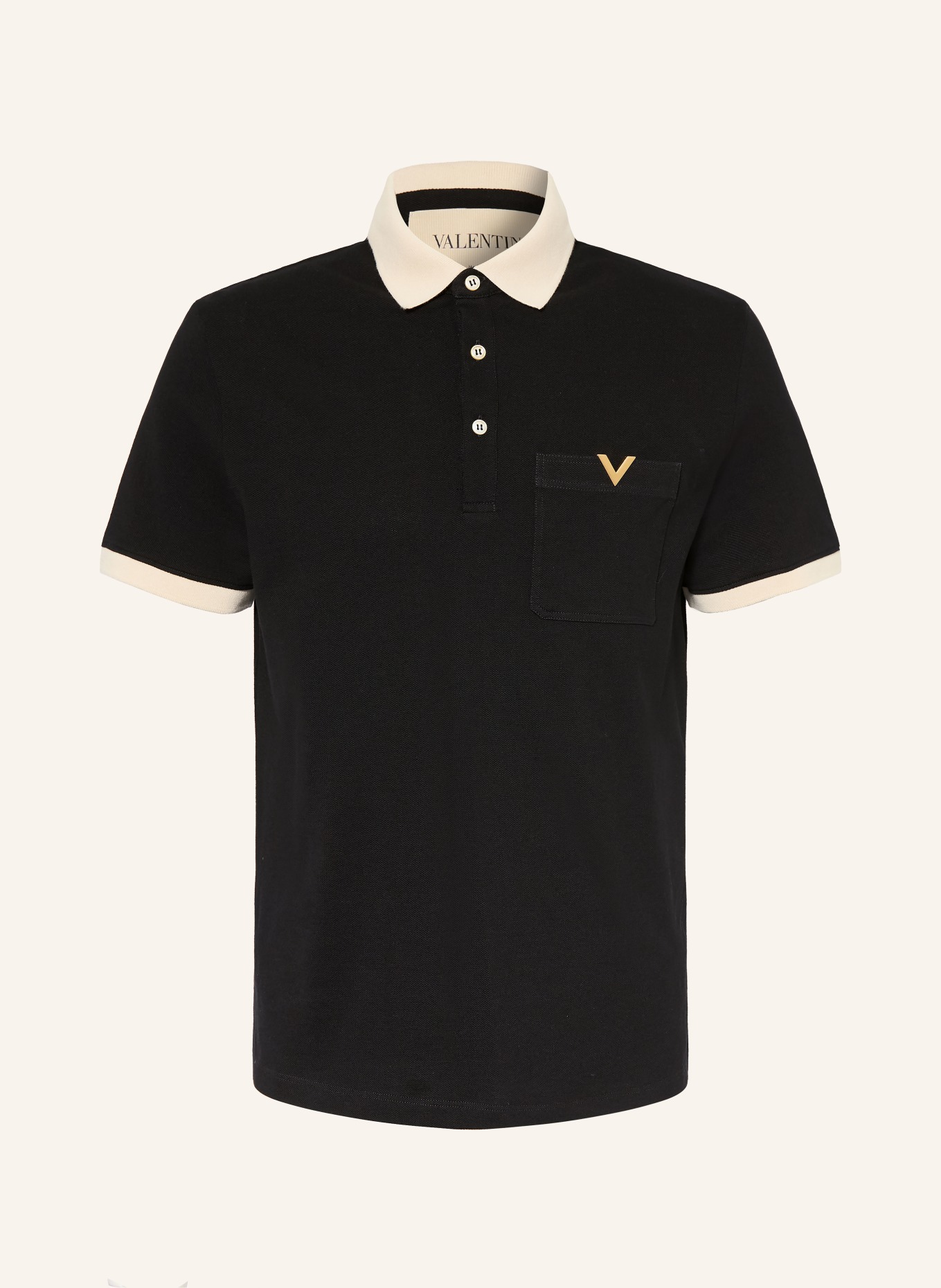 VALENTINO Piqué-poloshirt VGOLD: ZWART / ECRU
