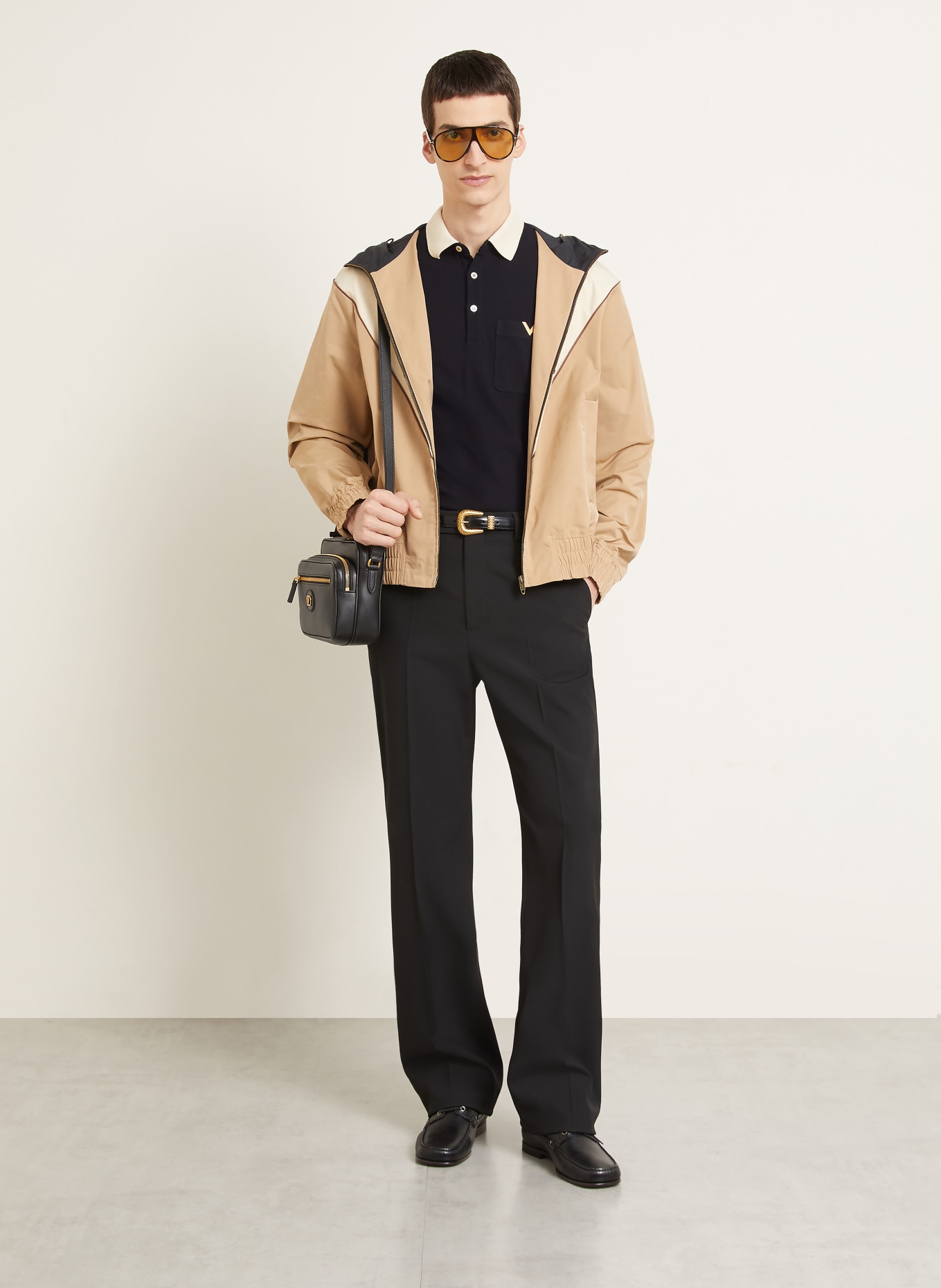 VALENTINO Piqué-poloshirt VGOLD: ZWART / ECRU