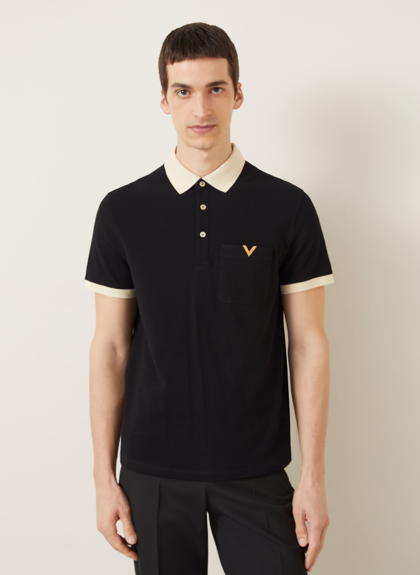 VALENTINO Piqué-poloshirt VGOLD: ZWART / ECRU