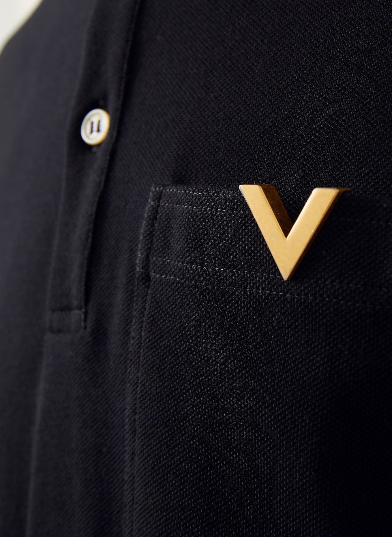VALENTINO Piqué-poloshirt VGOLD: ZWART / ECRU