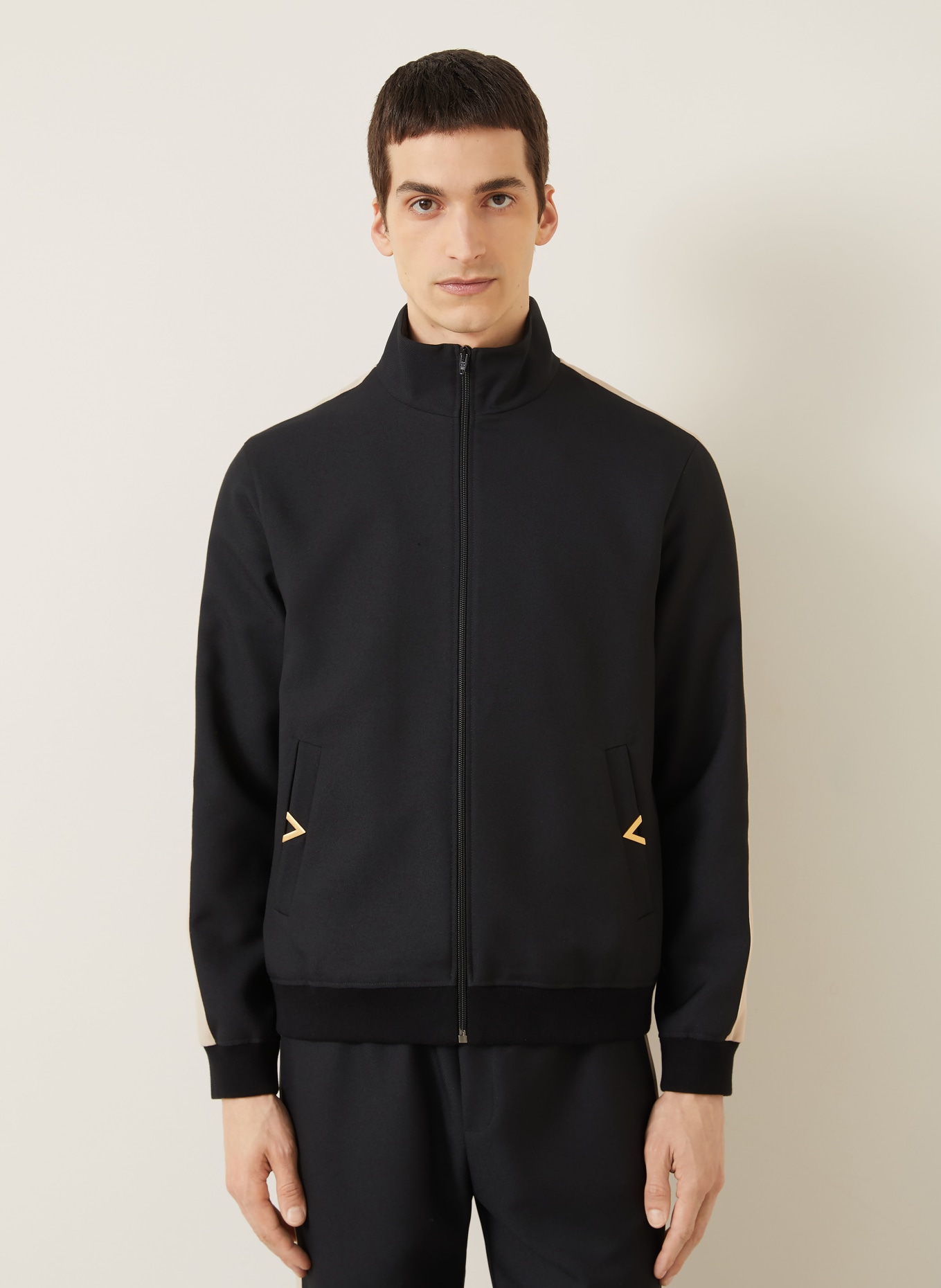 VALENTINO VGOLD-sweatjack met galonstrepen: ZWART / BEIGE