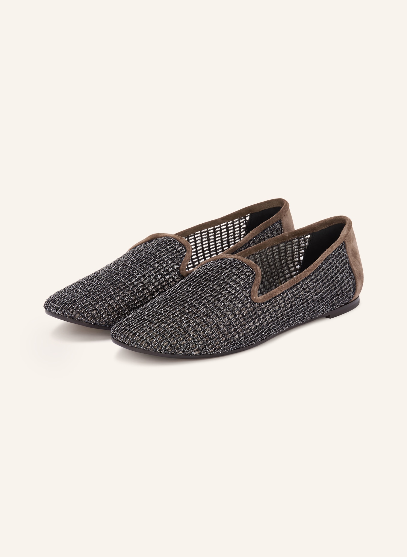 BRUNELLO CUCINELLI Slipper mit Schmucksteinen: DUNKELGRAU