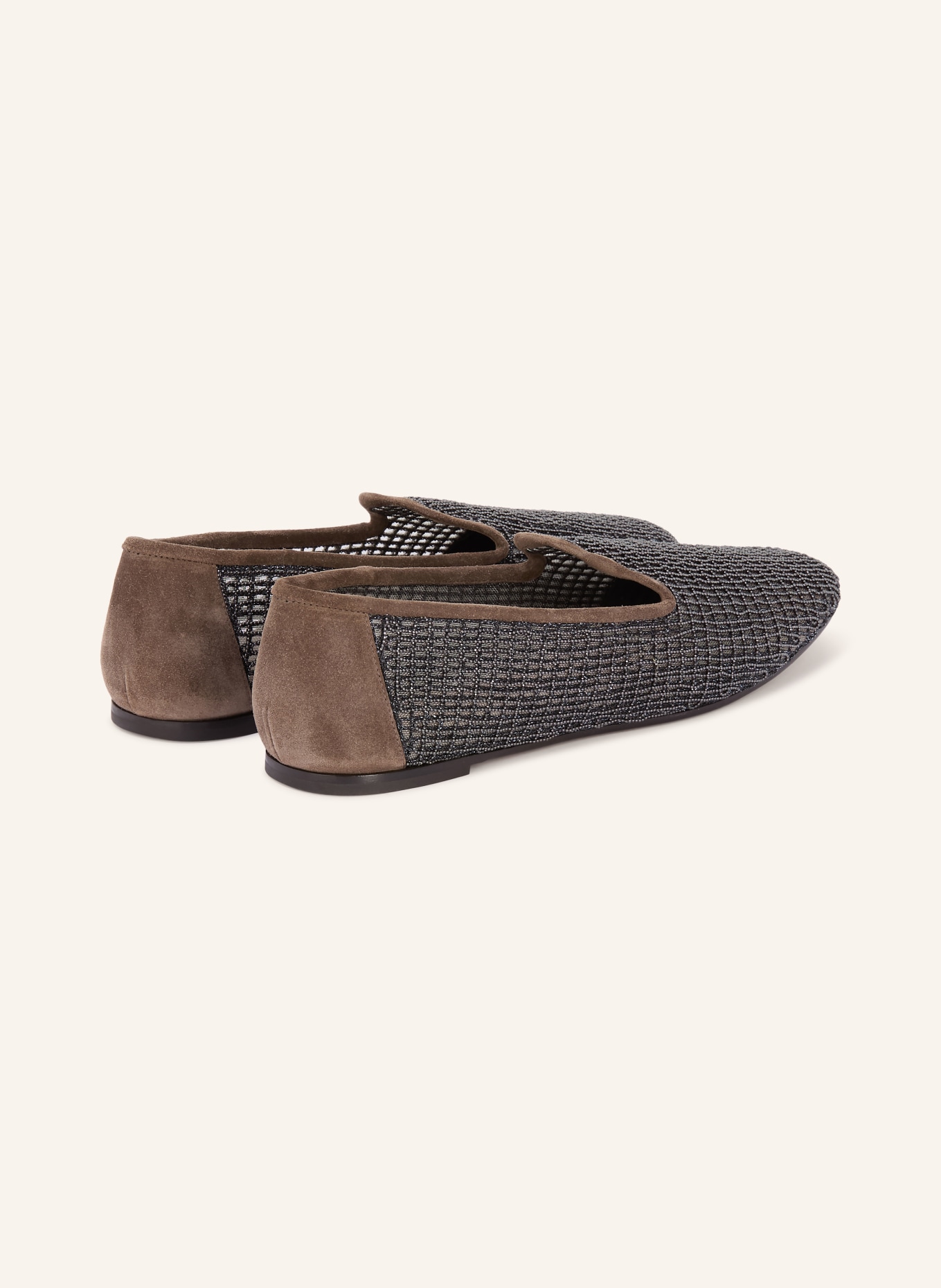 BRUNELLO CUCINELLI Slipper mit Schmucksteinen: DUNKELGRAU