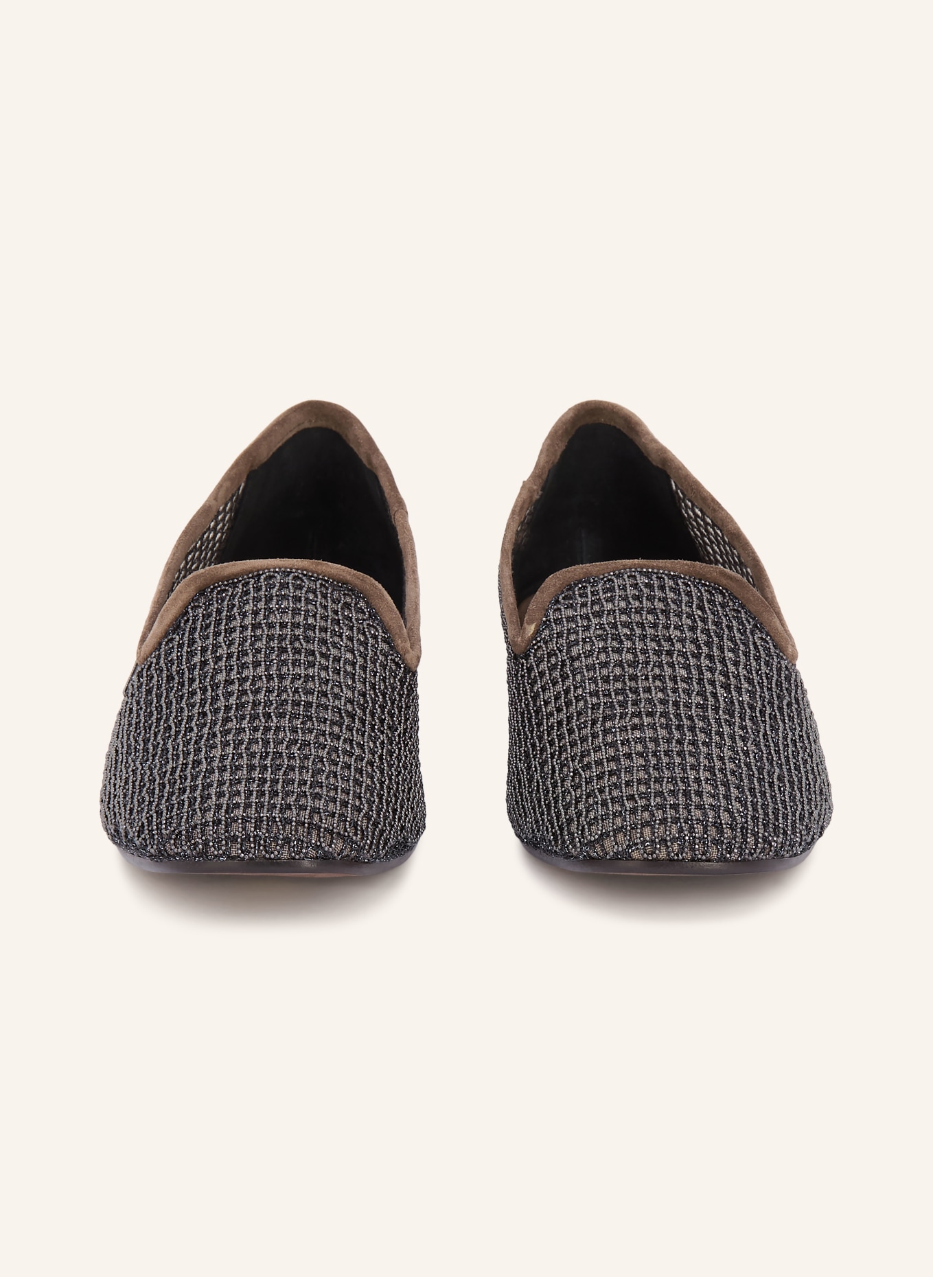 BRUNELLO CUCINELLI Slipper mit Schmucksteinen: DUNKELGRAU